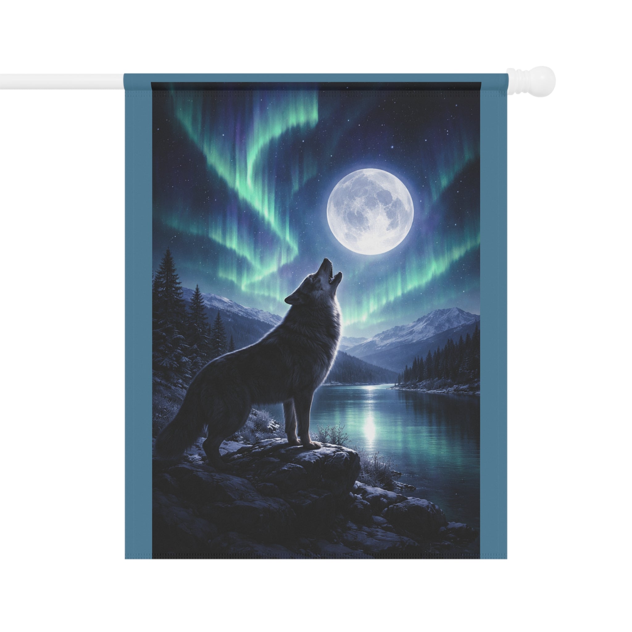 Howling Wolf Moon Garden Flag — Northern Lights Outdoor House Banner