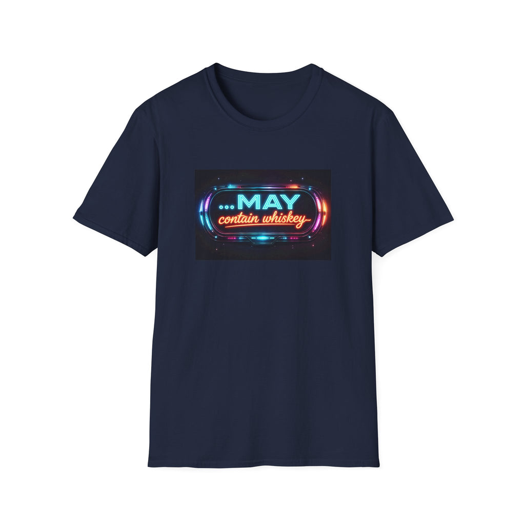 May Contain Whiskey T-Shirt – Funny Neon Retro Graphic Tee for Whiskey Lovers