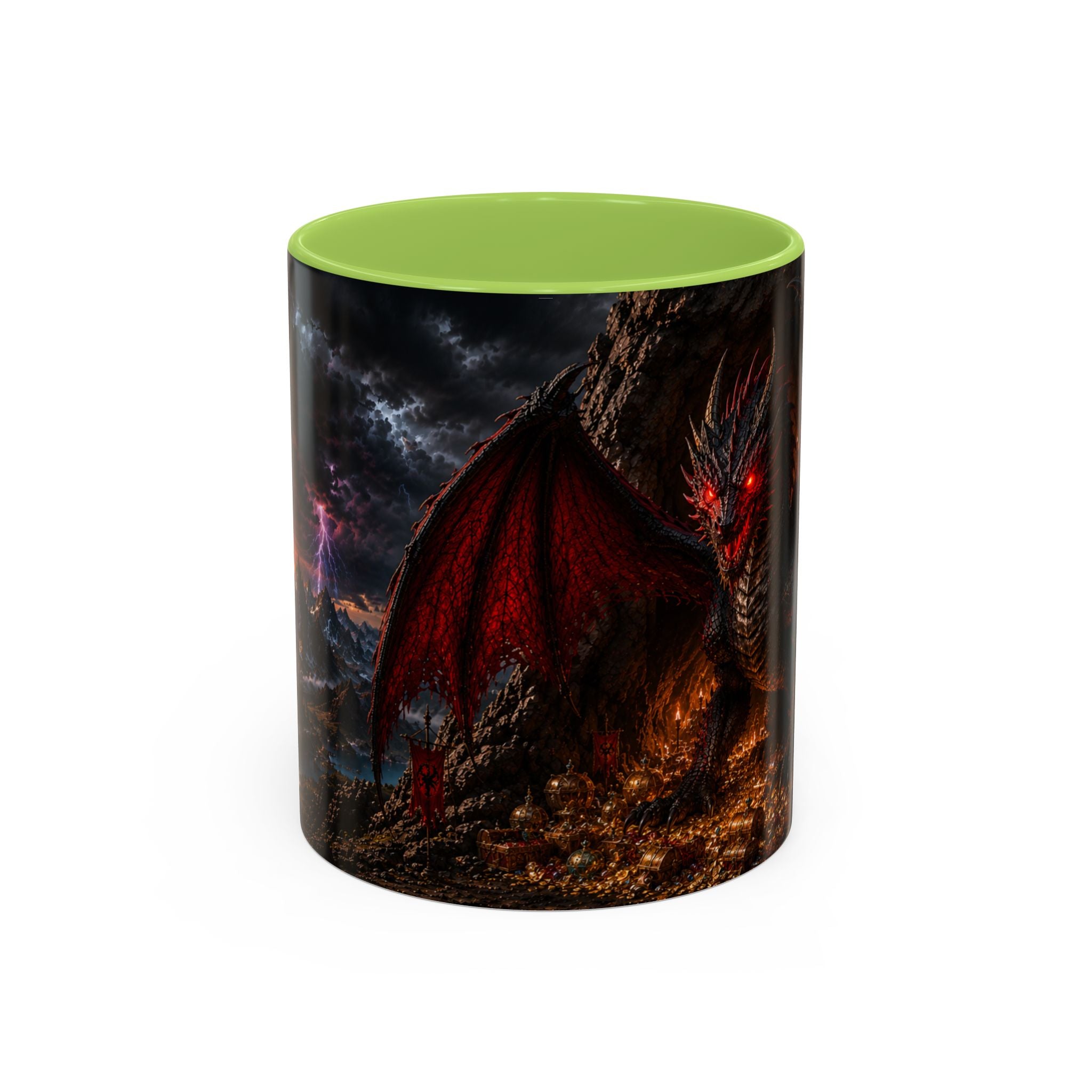 Dragon Coffee Mug — Dark Fantasy Red-Eyed Dragon Accent Mug (11/15oz)