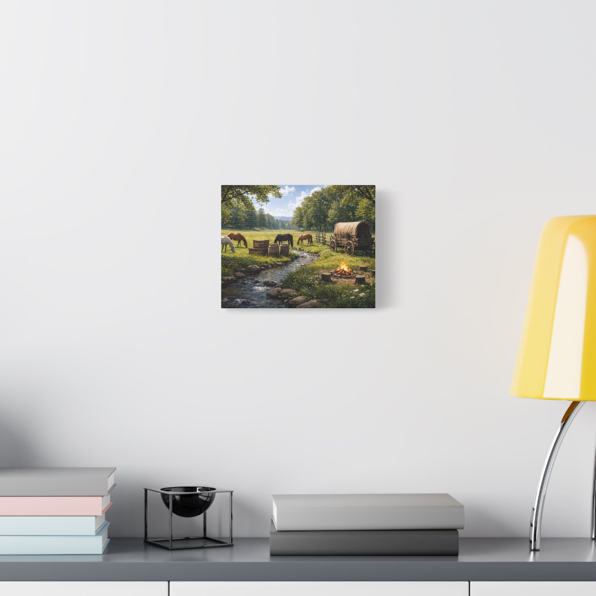 Country Trail Canvas Print – Rustic Wagon & Horses Matte Stretched Wall Art