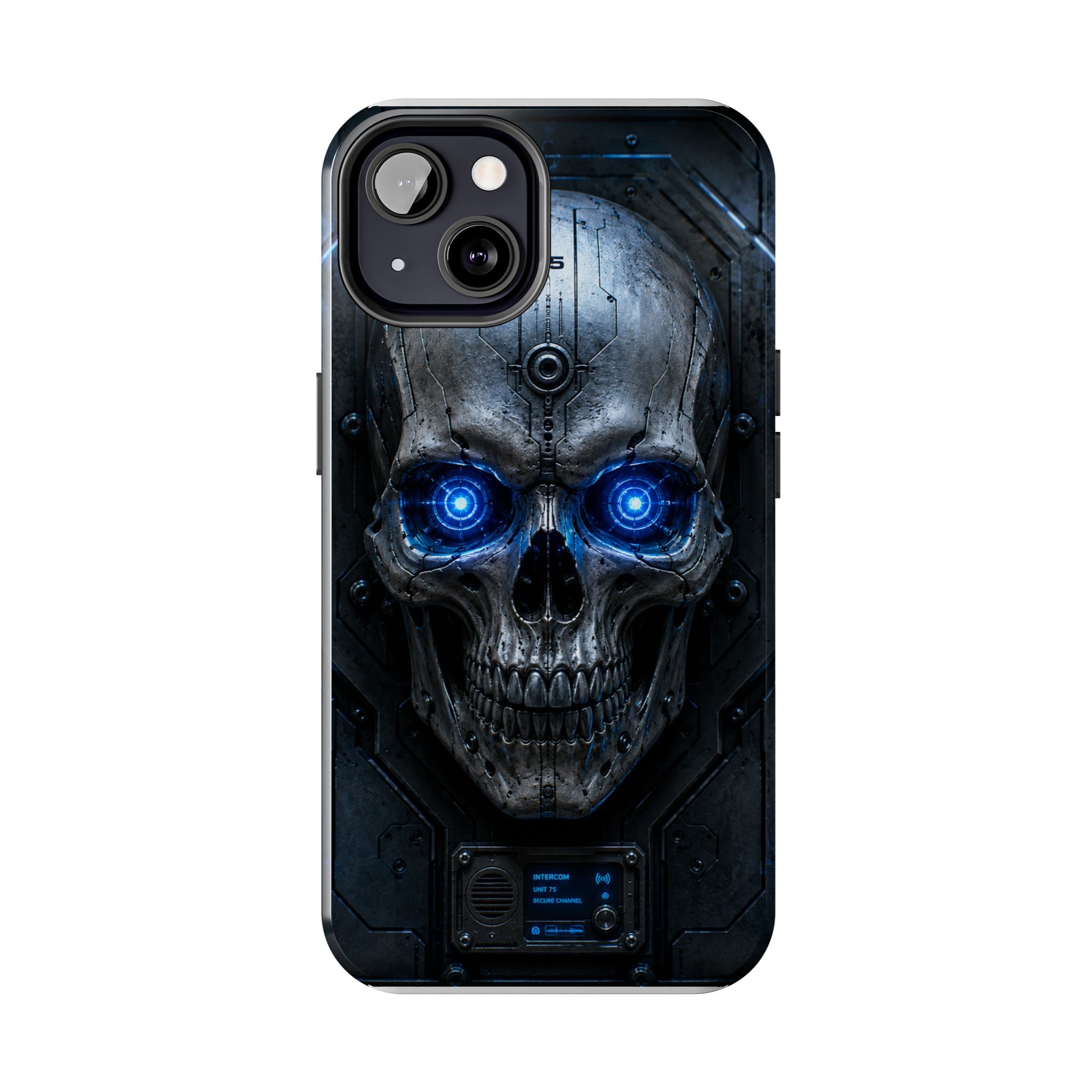 Cyber Skull Tough Phone Case — Blue LED Scary Robot Skull iPhone Case