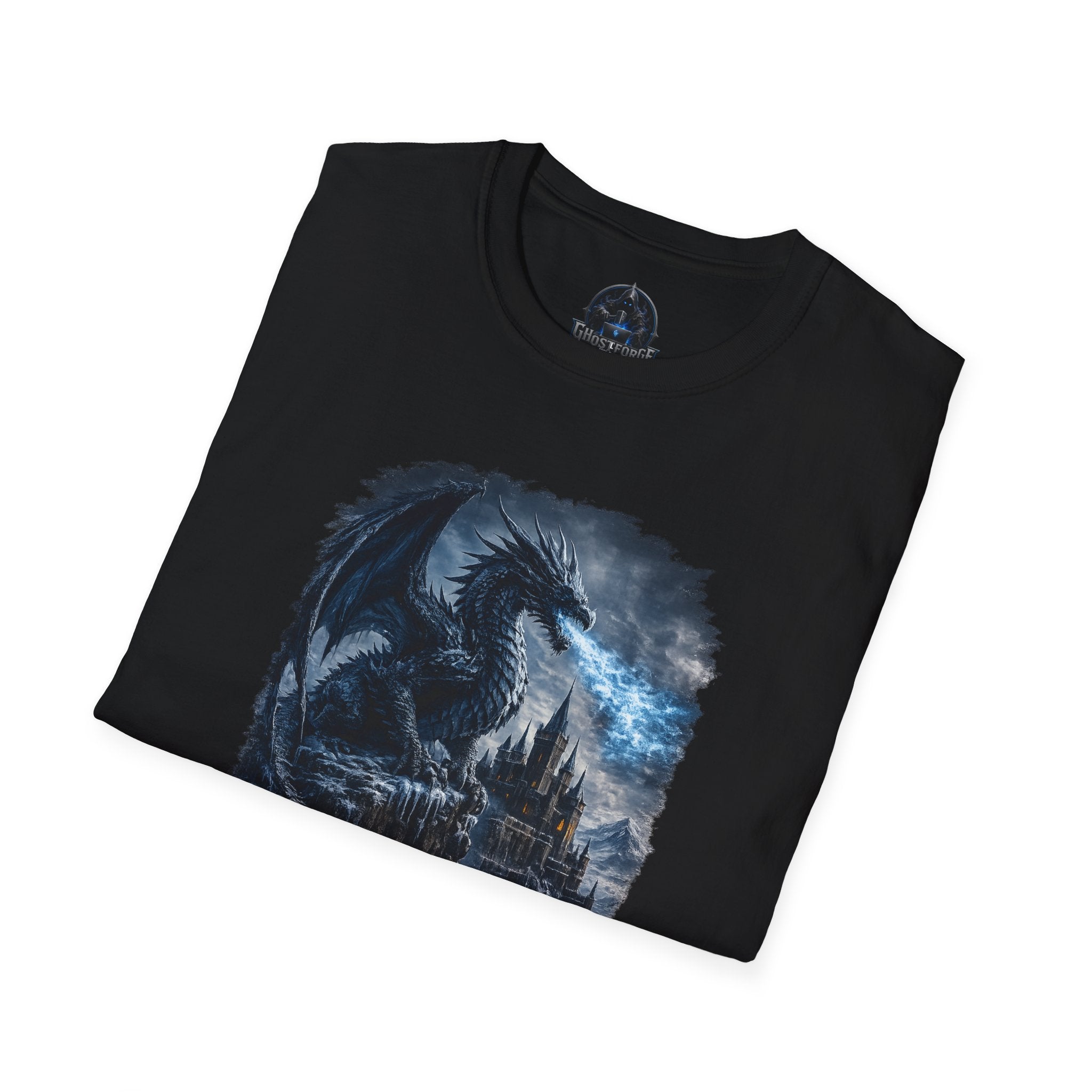 Ice Dragon Castle Graphic T-Shirt — Mystical Night Fantasy Tee