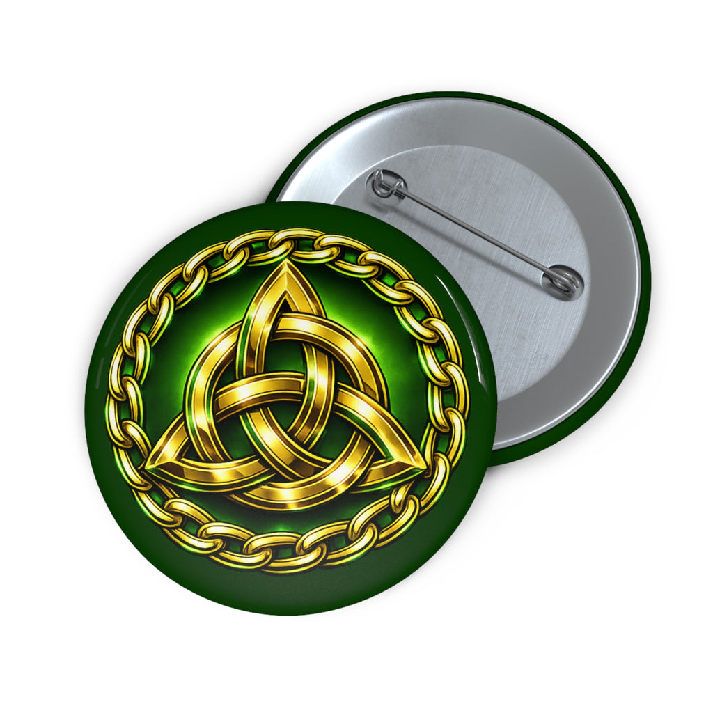 Celtic Knot Pin Button — Gold Trinity Knot on Green