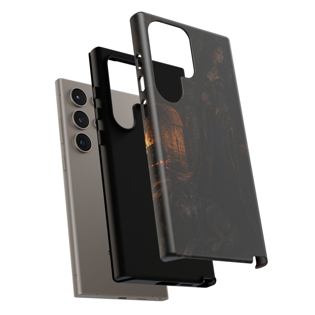 Gothic Witch Phone Case — Dark Fantasy Wolf & Fireplace Tough Case