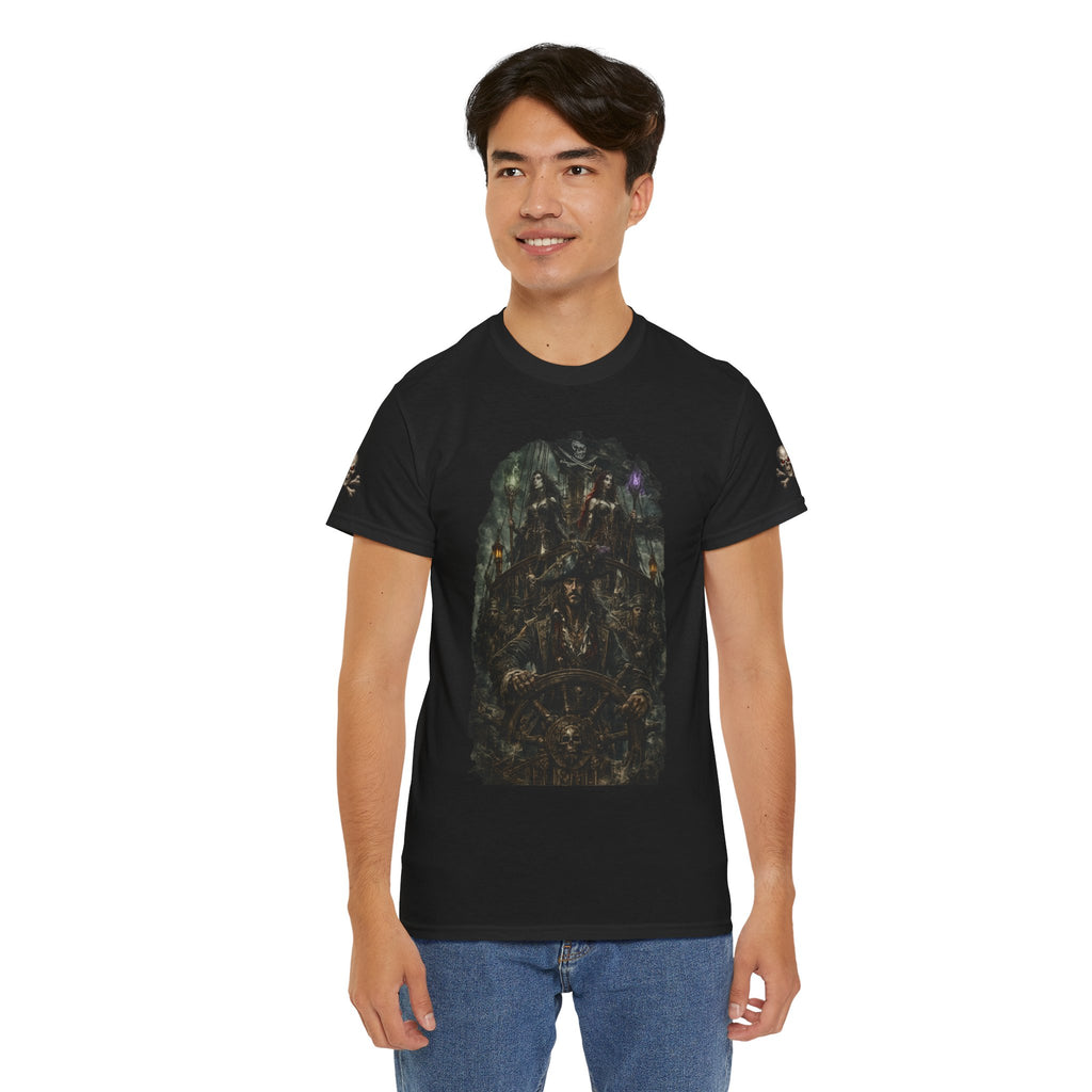 Premium Dark Pirate Mutineer T-Shirt — Dark Skull & Nautical Gothic Graphic Tee