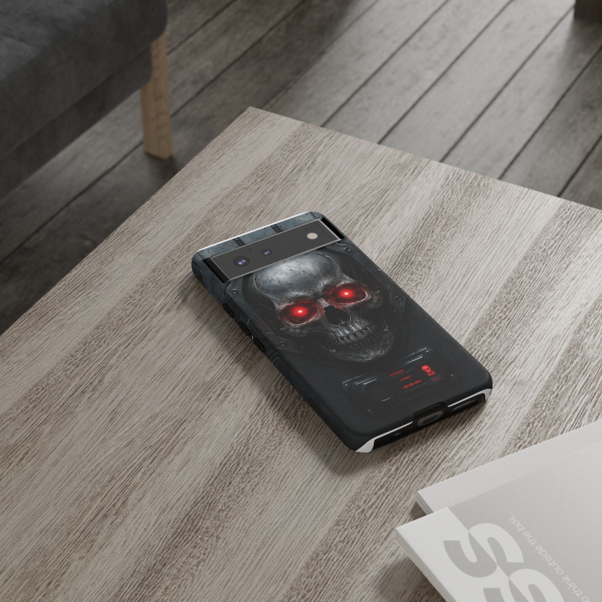 Skull Sentinel Phone Case — Red-Eyed Tactical Skull Protective Case