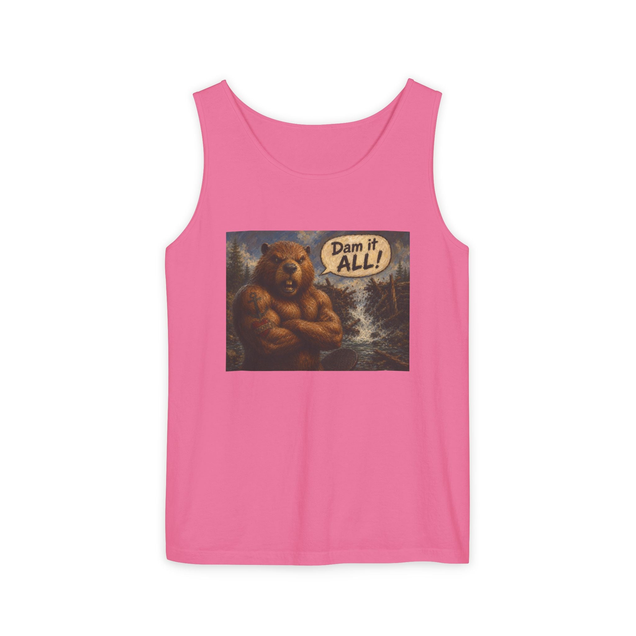 Big Beaver Graphic Tank Top — 'Dam It, All!' Vintage Wilderness Humor