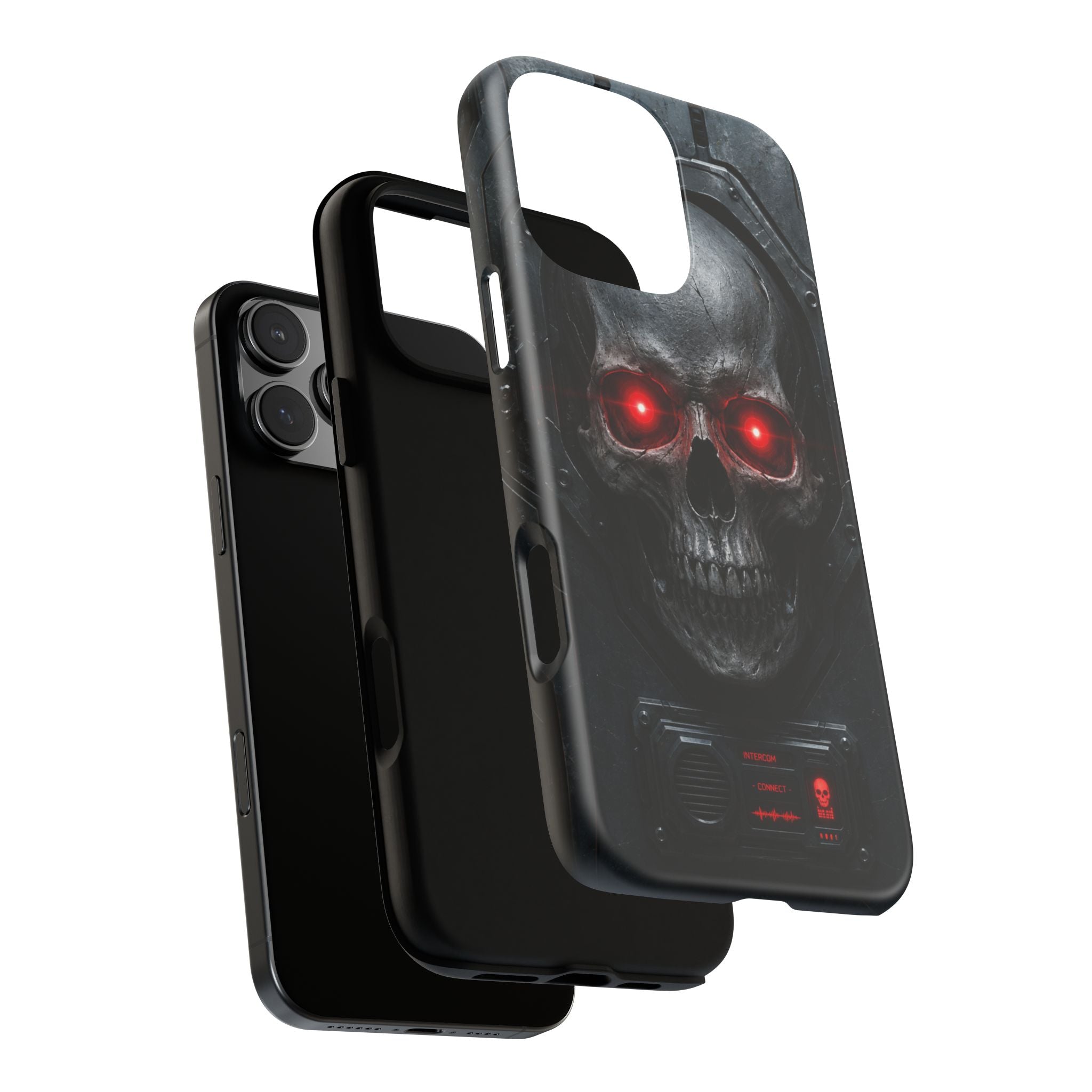 Skull Sentinel Phone Case — Red-Eyed Tactical Skull Protective Case