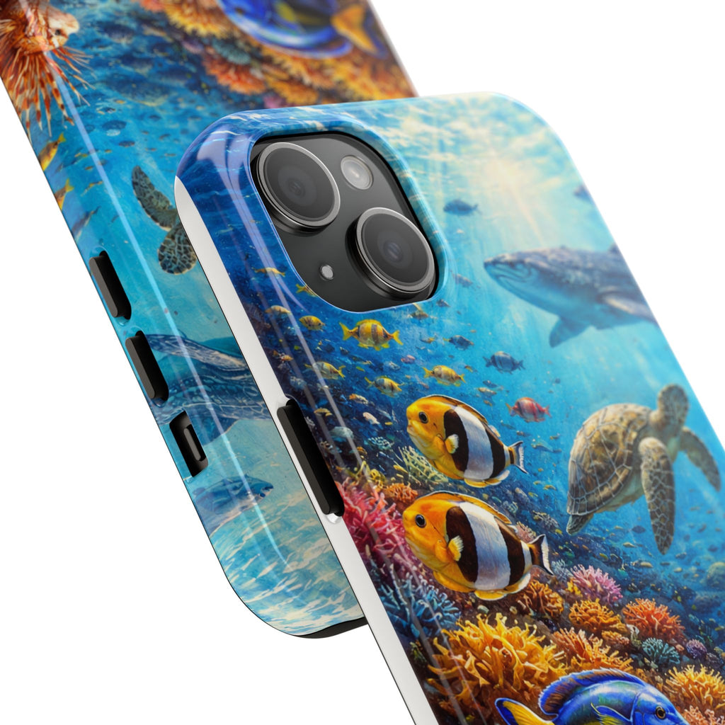 Ocean Reef Tough Phone Case — Colorful Sea Turtle & Tropical Fish Design