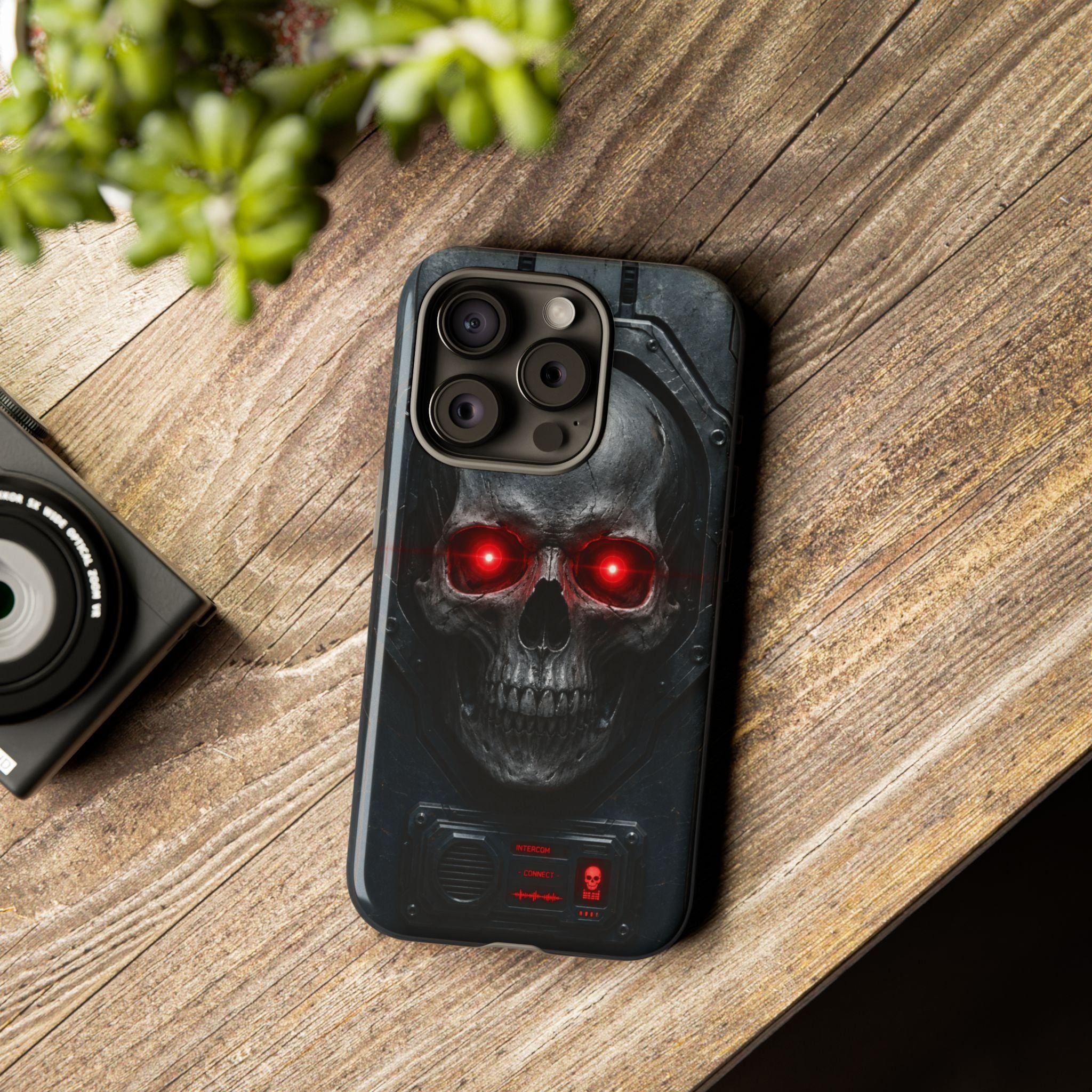 Skull Sentinel Phone Case — Red-Eyed Tactical Skull Protective Case