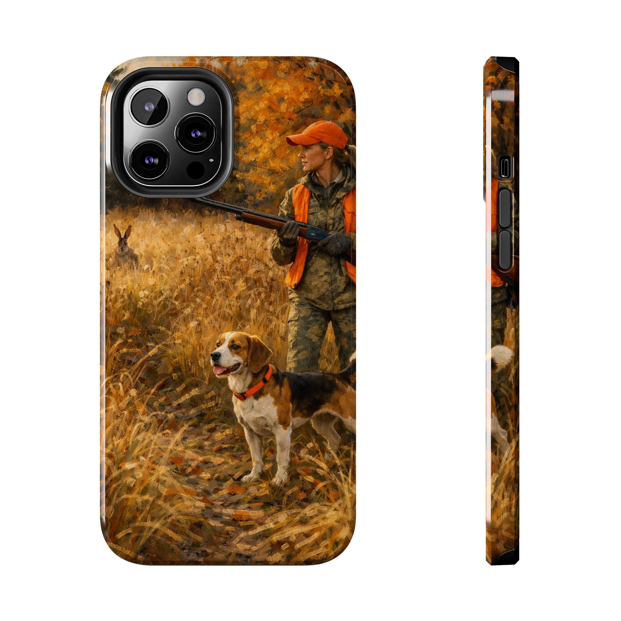 Hunting Scene Tough Phone Case — Hunter & Beagle Autumn Field Protective Cover