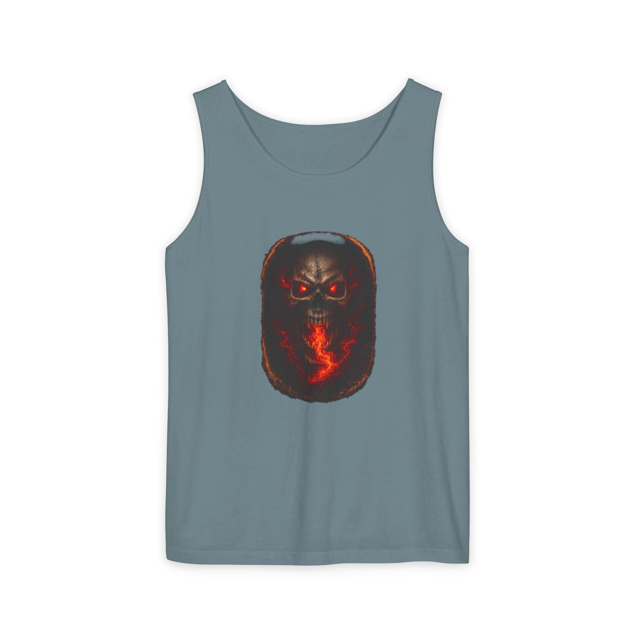 Demon Skull Flame Tank Top — Horror Graphic Summer Tee