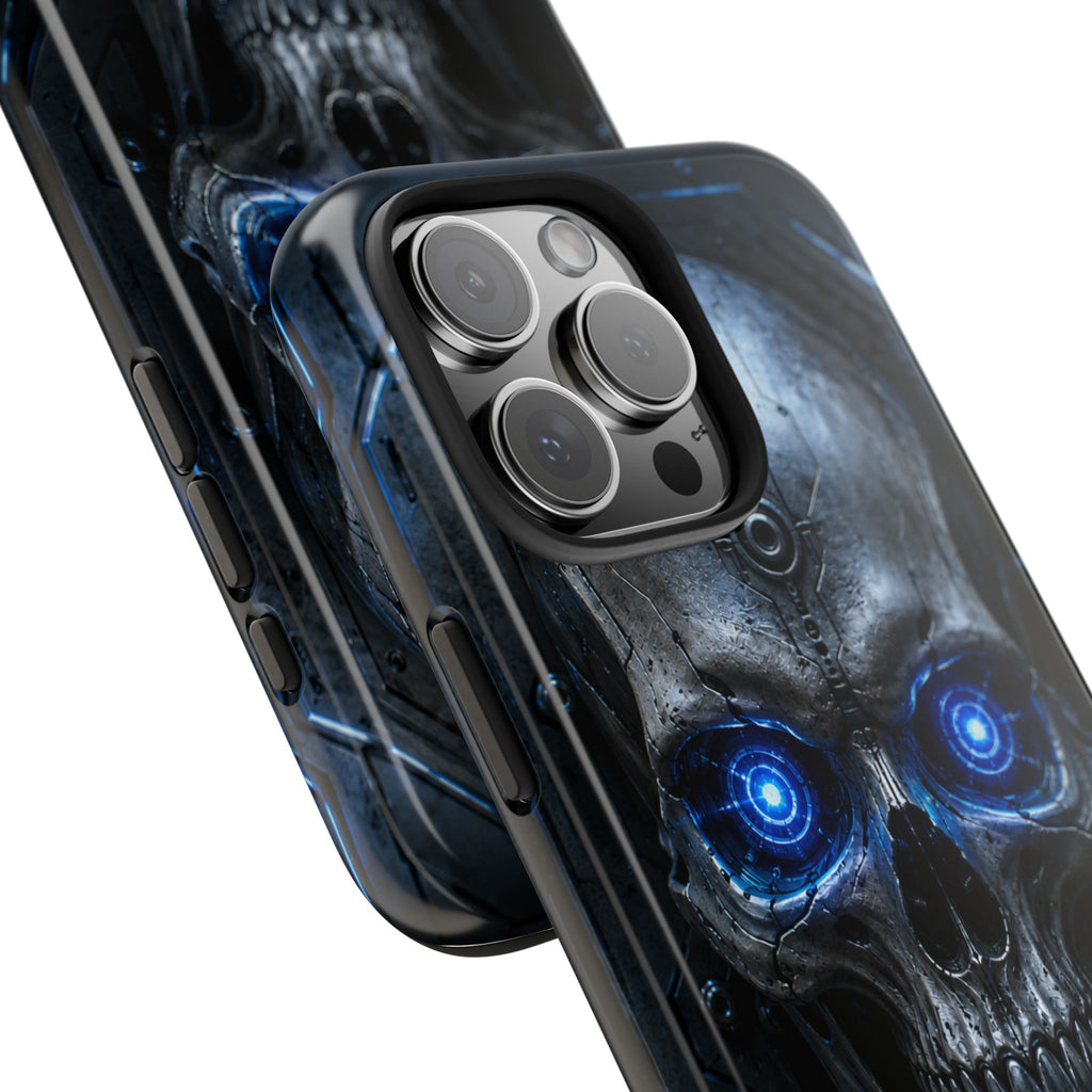 Cyber Skull Tough Phone Case — Blue LED Scary Robot Skull iPhone Case