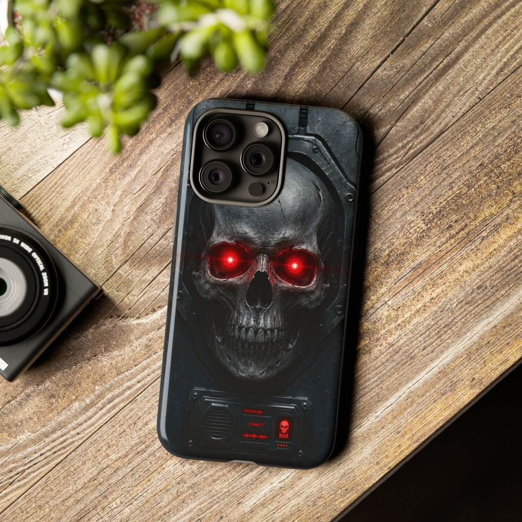 Skull Sentinel Phone Case — Red-Eyed Tactical Skull Protective Case
