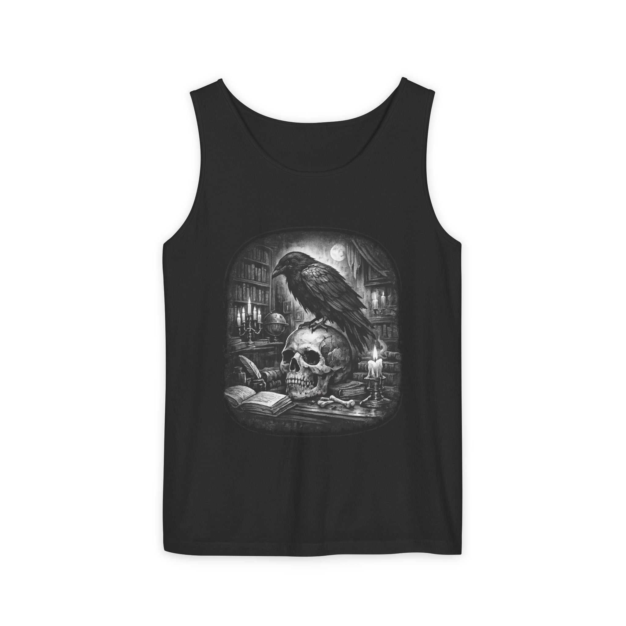 Gothic Raven & Skull Tank Top — Dark Occult Graphic Tank