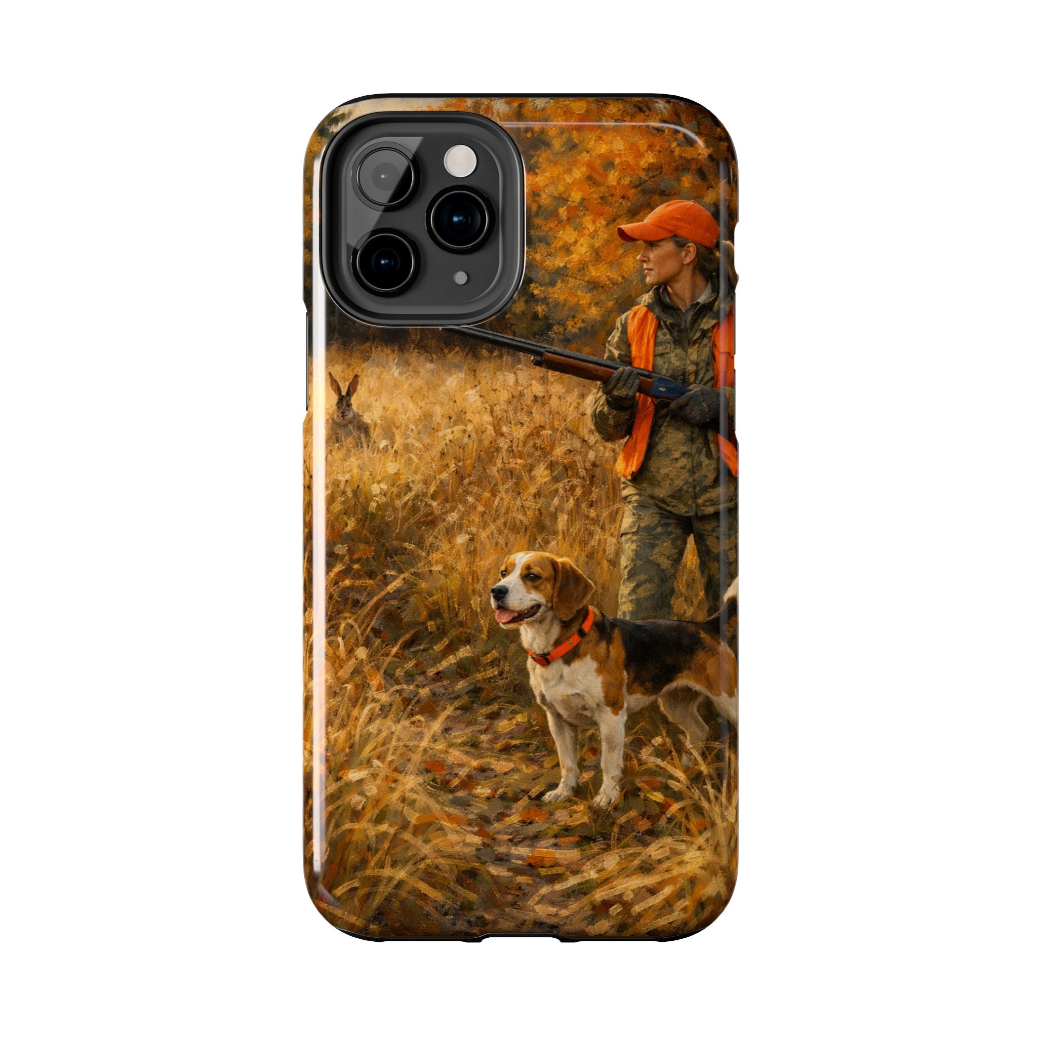 Hunting Scene Tough Phone Case — Hunter & Beagle Autumn Field Protective Cover