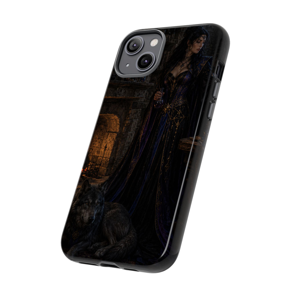 Gothic Witch Phone Case — Dark Fantasy Wolf & Fireplace Tough Case