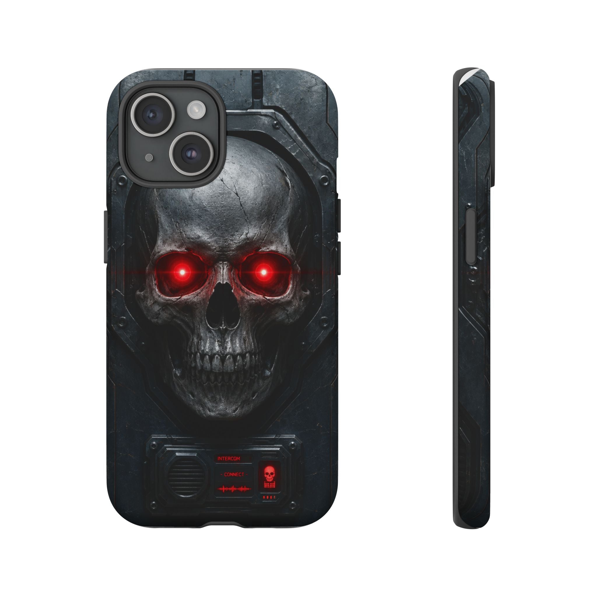 Skull Sentinel Phone Case — Red-Eyed Tactical Skull Protective Case