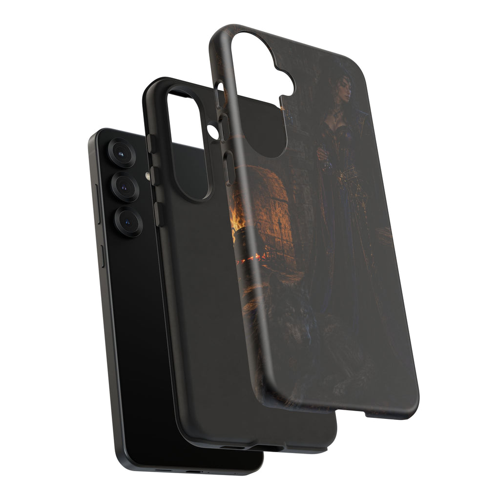 Gothic Witch Phone Case — Dark Fantasy Wolf & Fireplace Tough Case