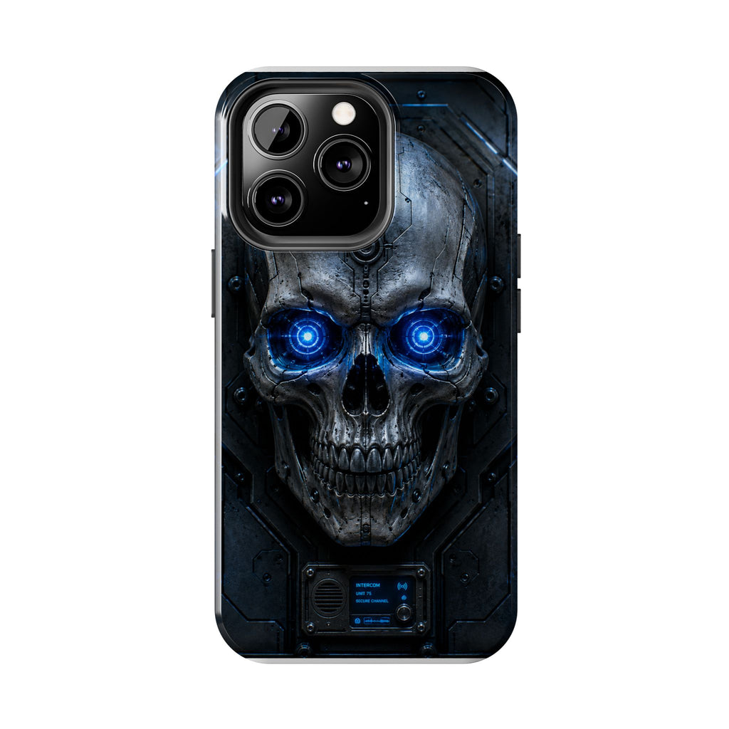 Cyber Skull Tough Phone Case — Blue LED Scary Robot Skull iPhone Case
