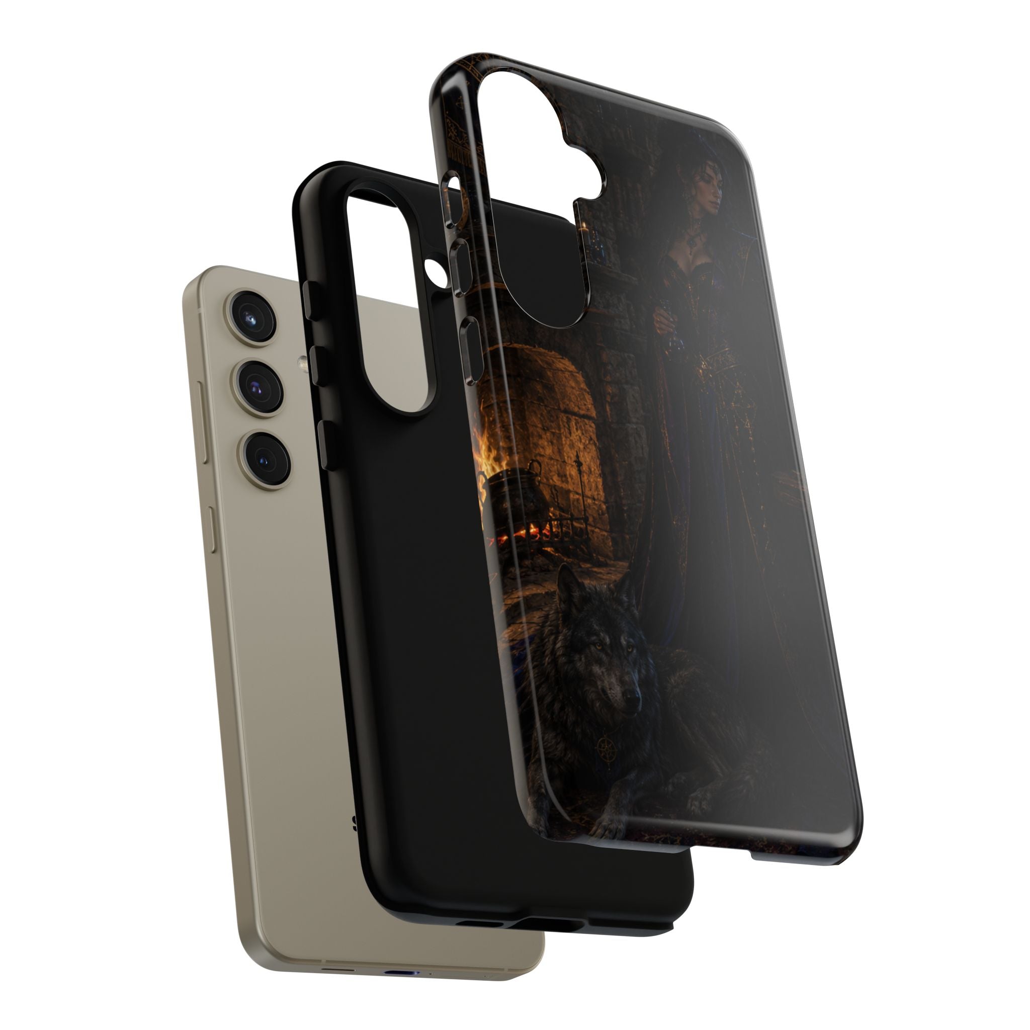 Gothic Witch Phone Case — Dark Fantasy Wolf & Fireplace Tough Case