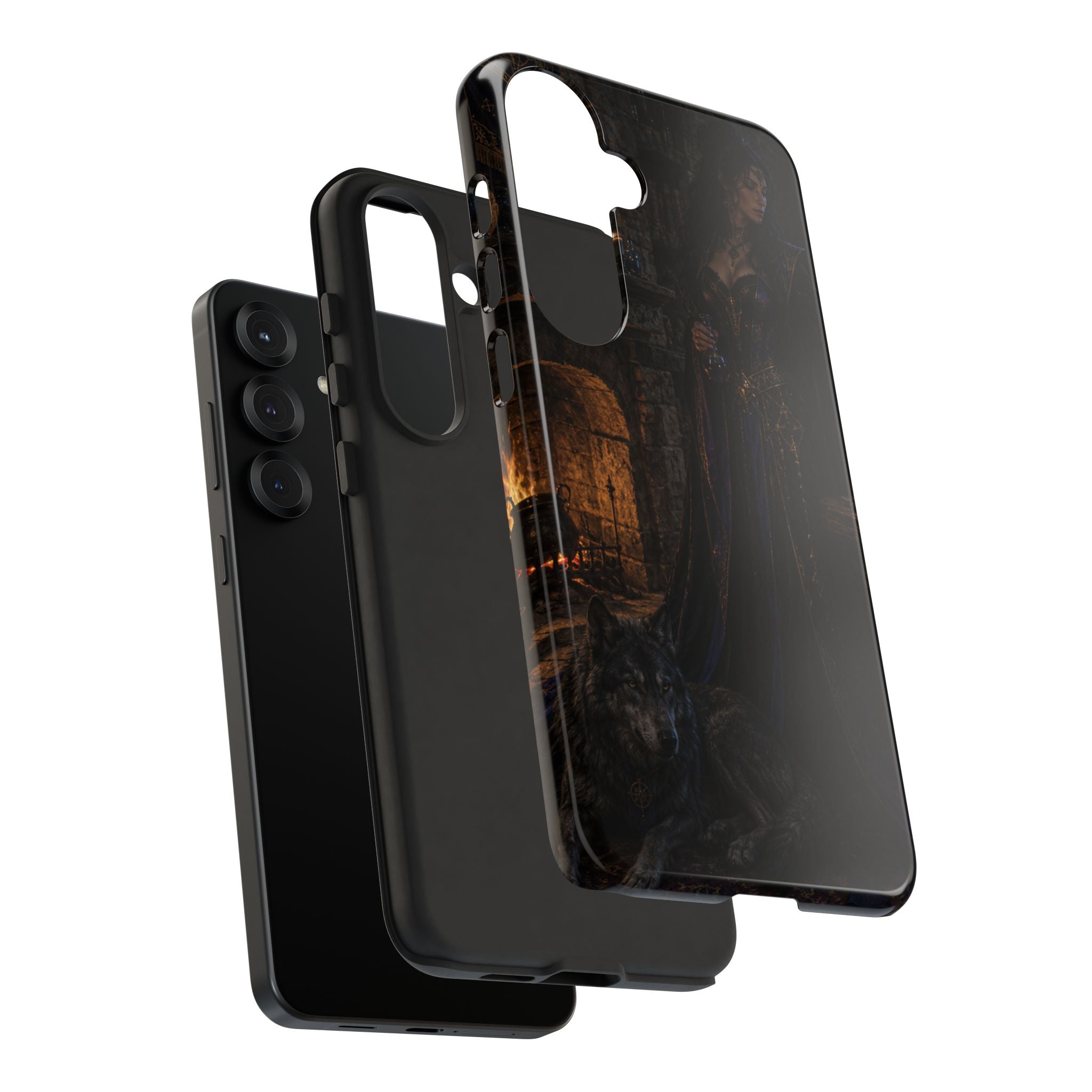 Gothic Witch Phone Case — Dark Fantasy Wolf & Fireplace Tough Case