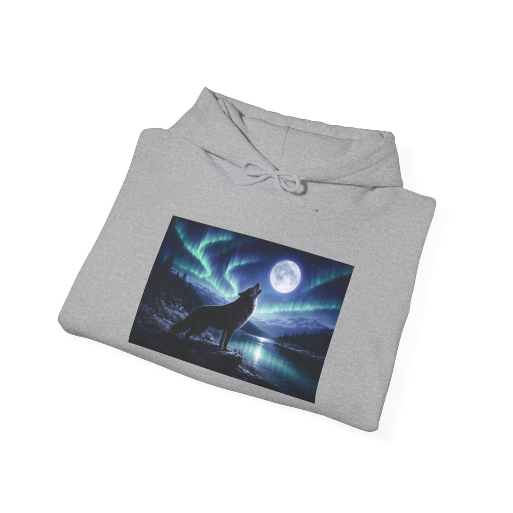 Wolf Howl Hoodie — Northern Lights Moonlight Graphic Sweatshirt