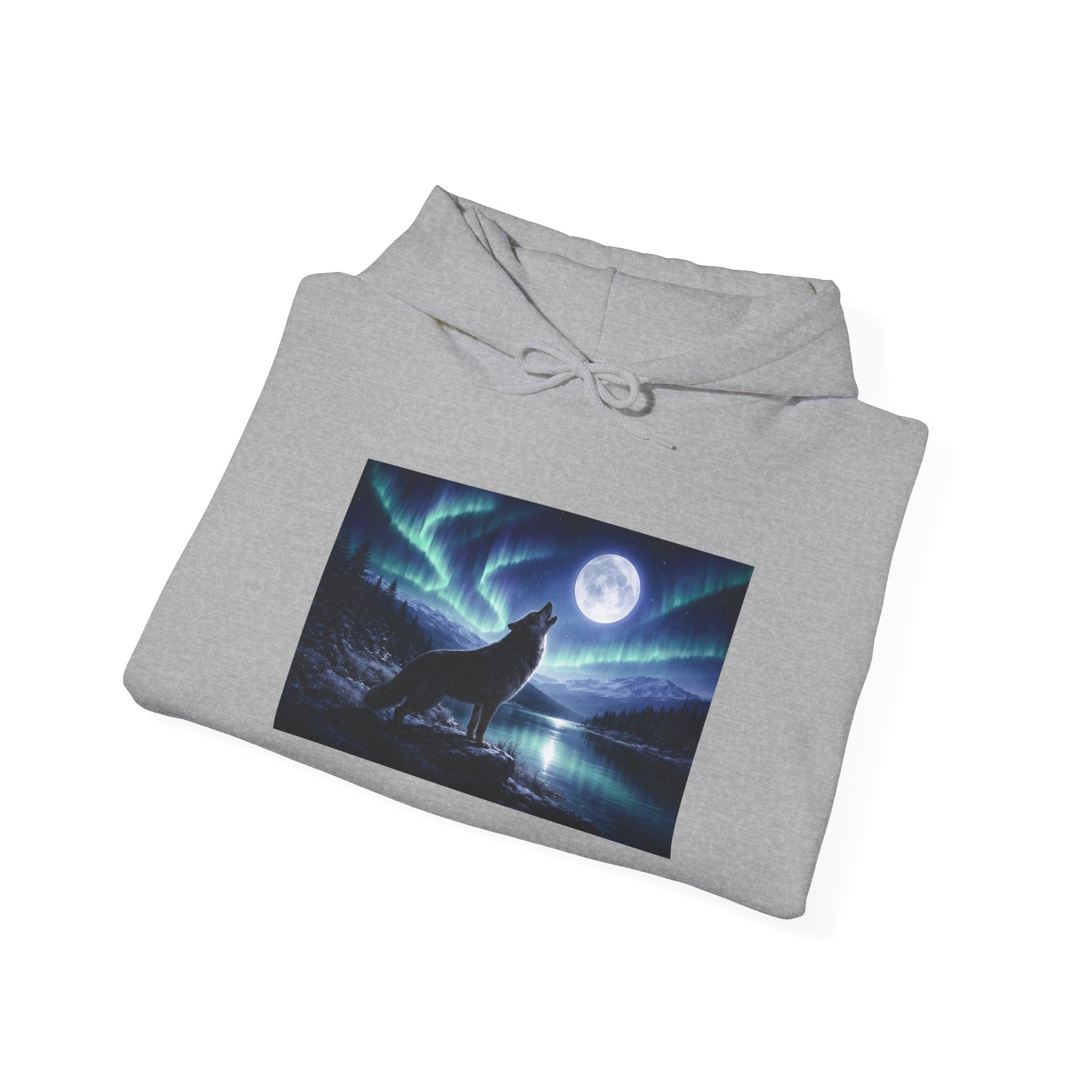 Wolf Howl Hoodie — Northern Lights Moonlight Graphic Sweatshirt