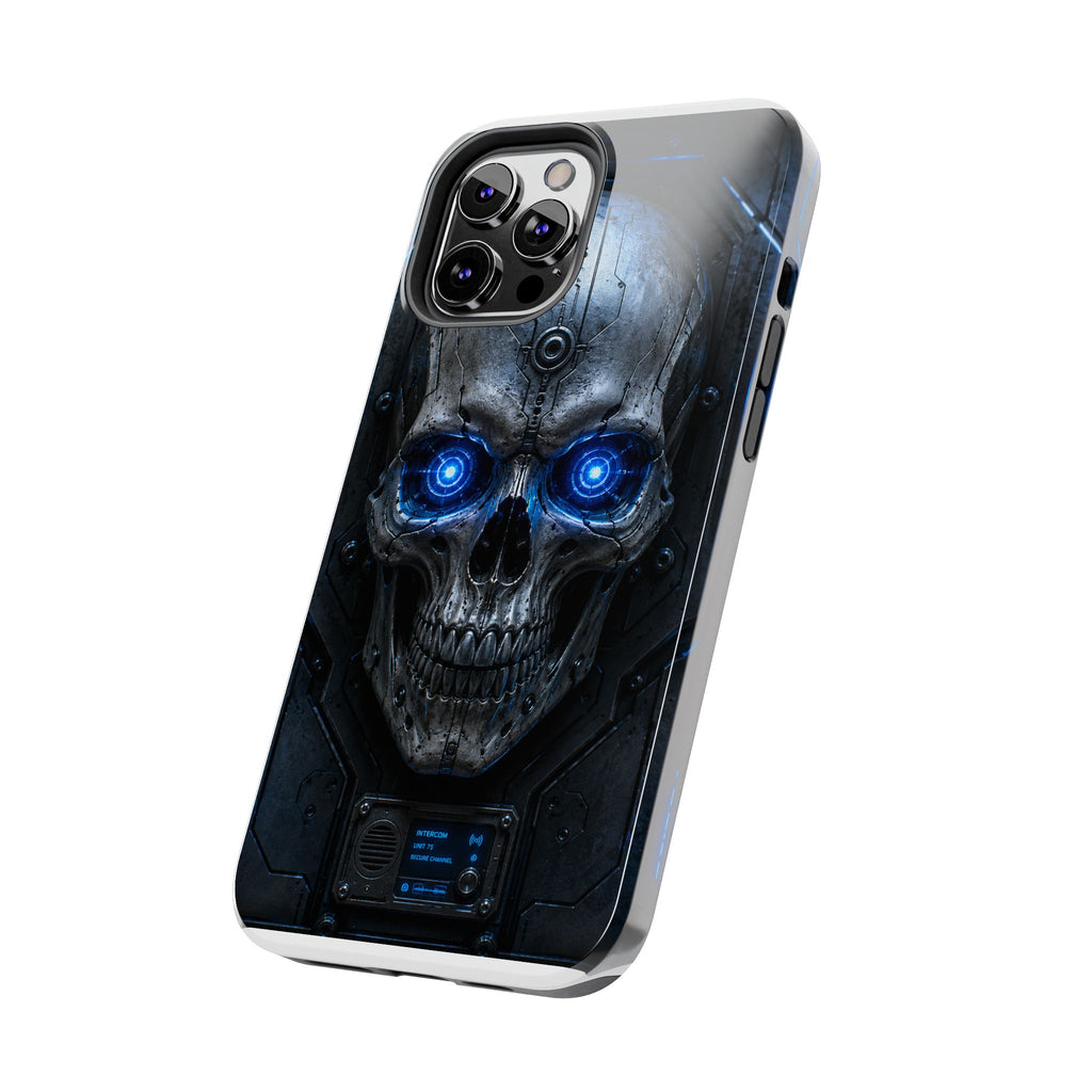 Cyber Skull Tough Phone Case — Blue LED Scary Robot Skull iPhone Case