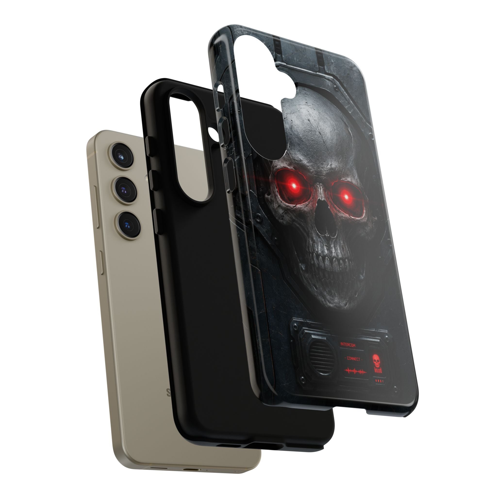 Skull Sentinel Phone Case — Red-Eyed Tactical Skull Protective Case