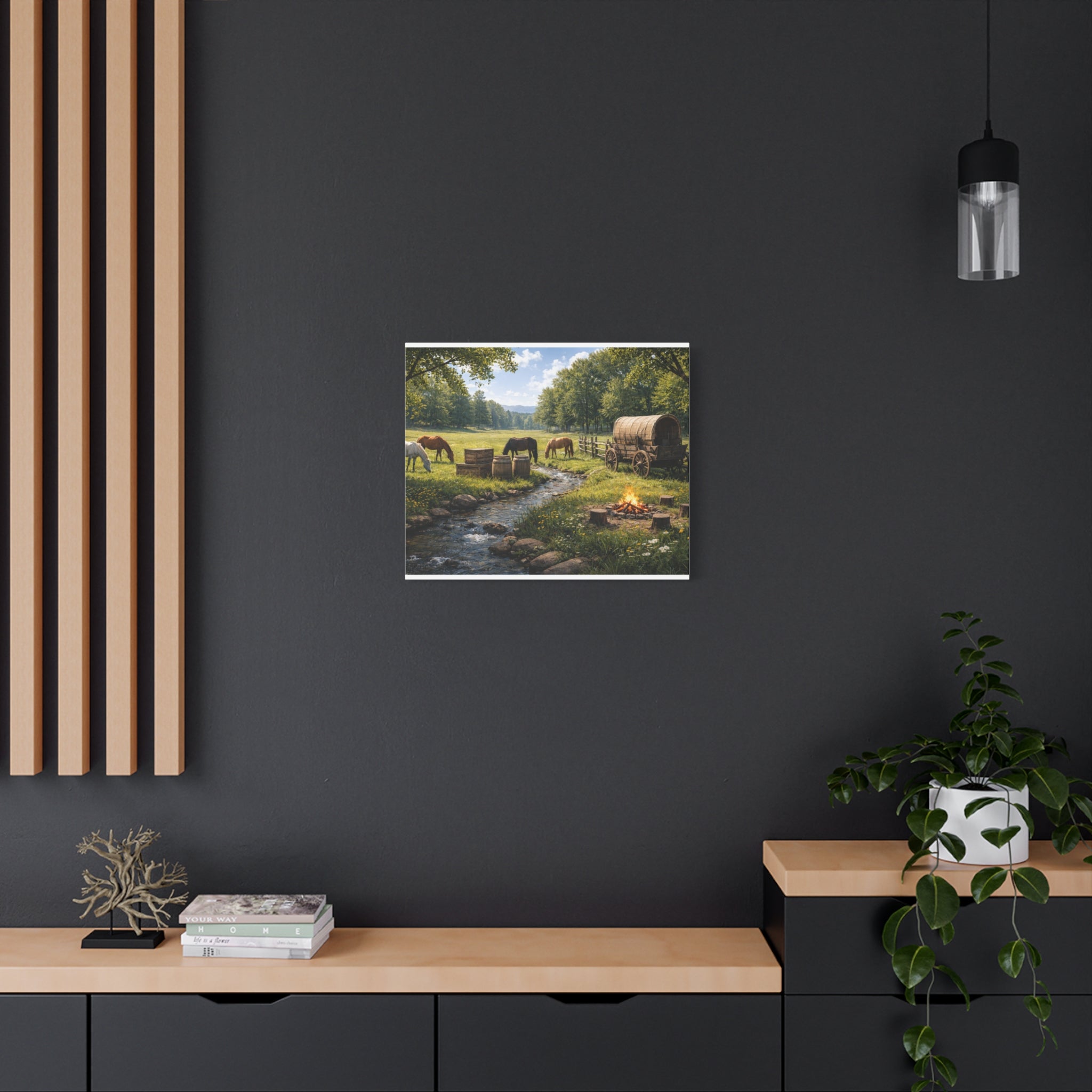 Country Trail Canvas Print – Rustic Wagon & Horses Matte Stretched Wall Art