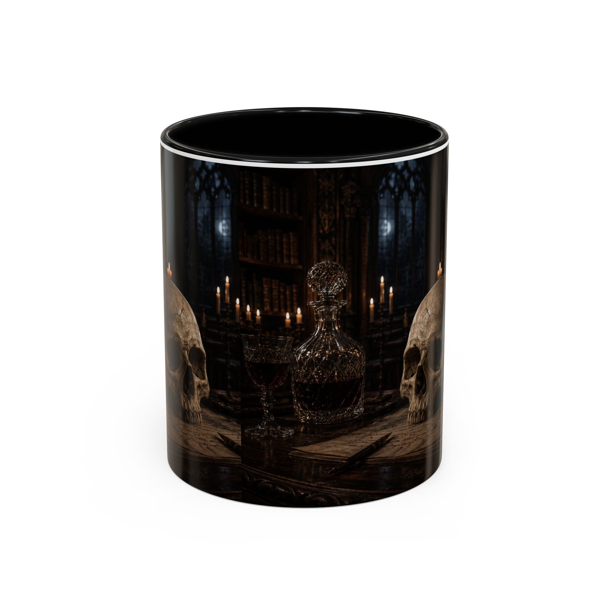 Gothic Skull Coffee Mug — Candlelit Occult Library Accent Mug (11/15oz)