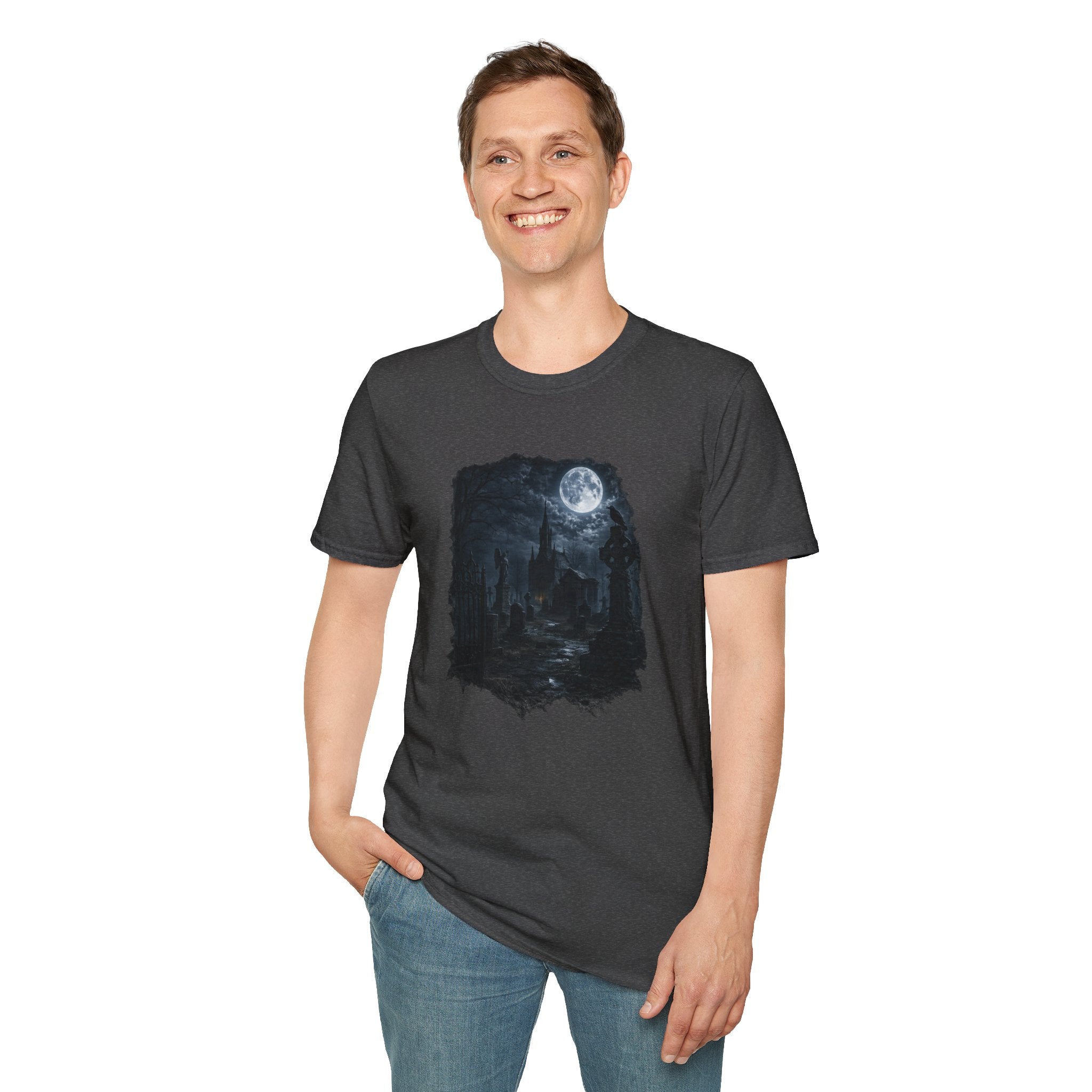 Moonlit Graveyard T‑Shirt — Gothic Night Sky Graphic Tee