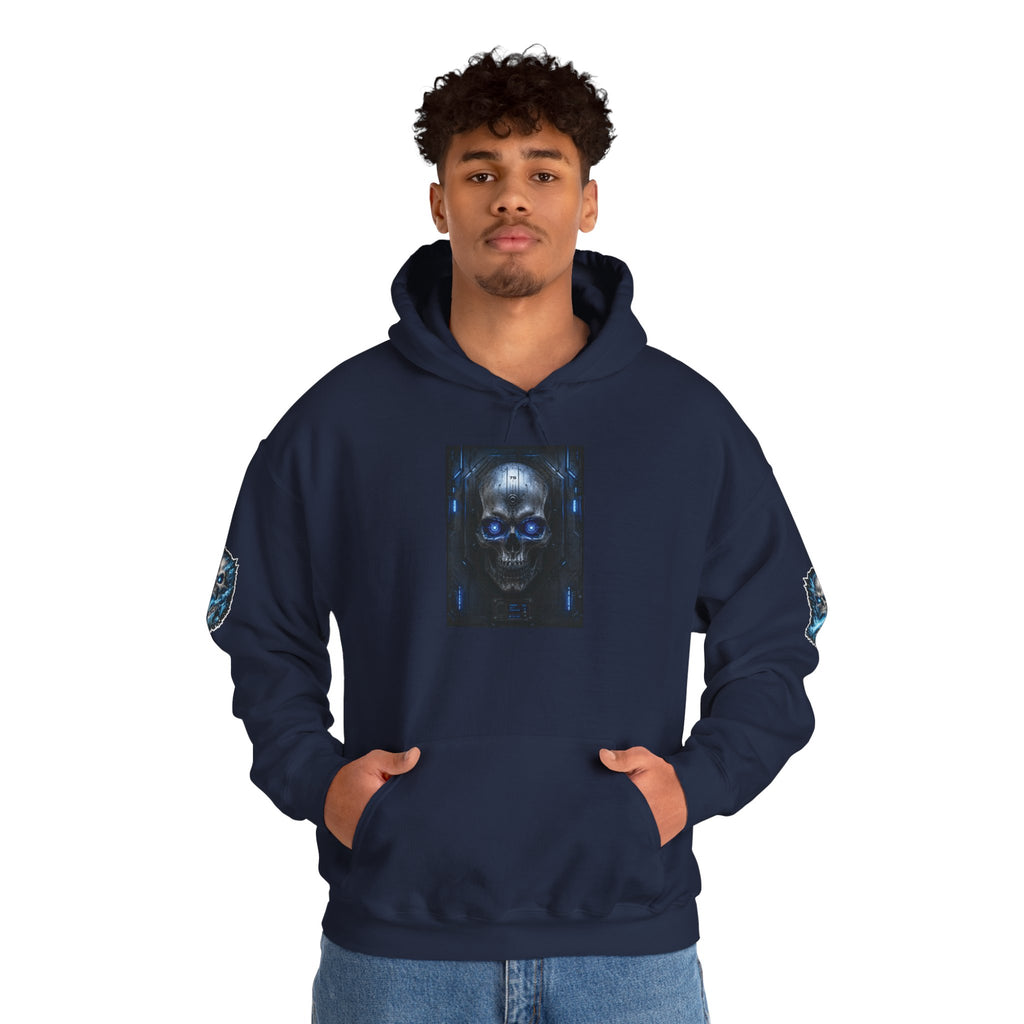 Premium Skull Hoodie — Blue Cyber Skull Graphic Pullover