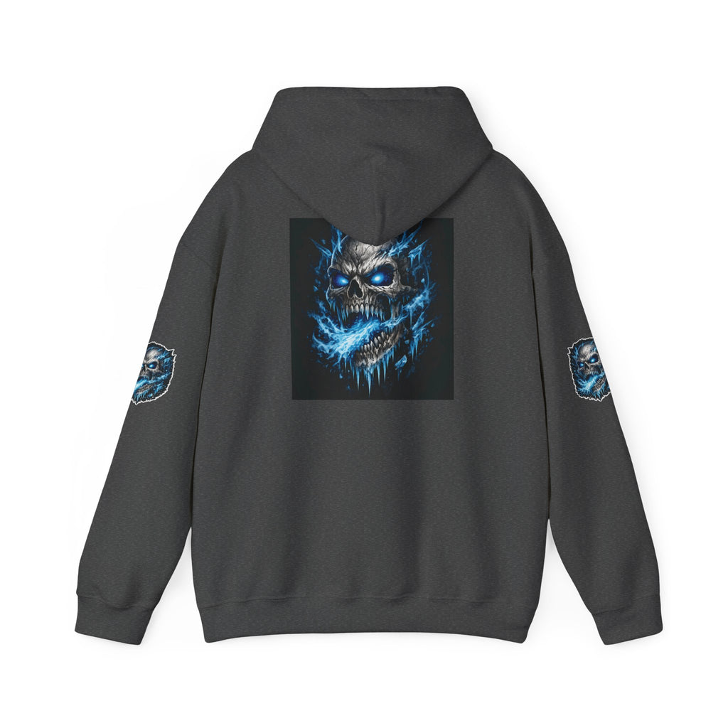 Premium Skull Hoodie — Blue Cyber Skull Graphic Pullover