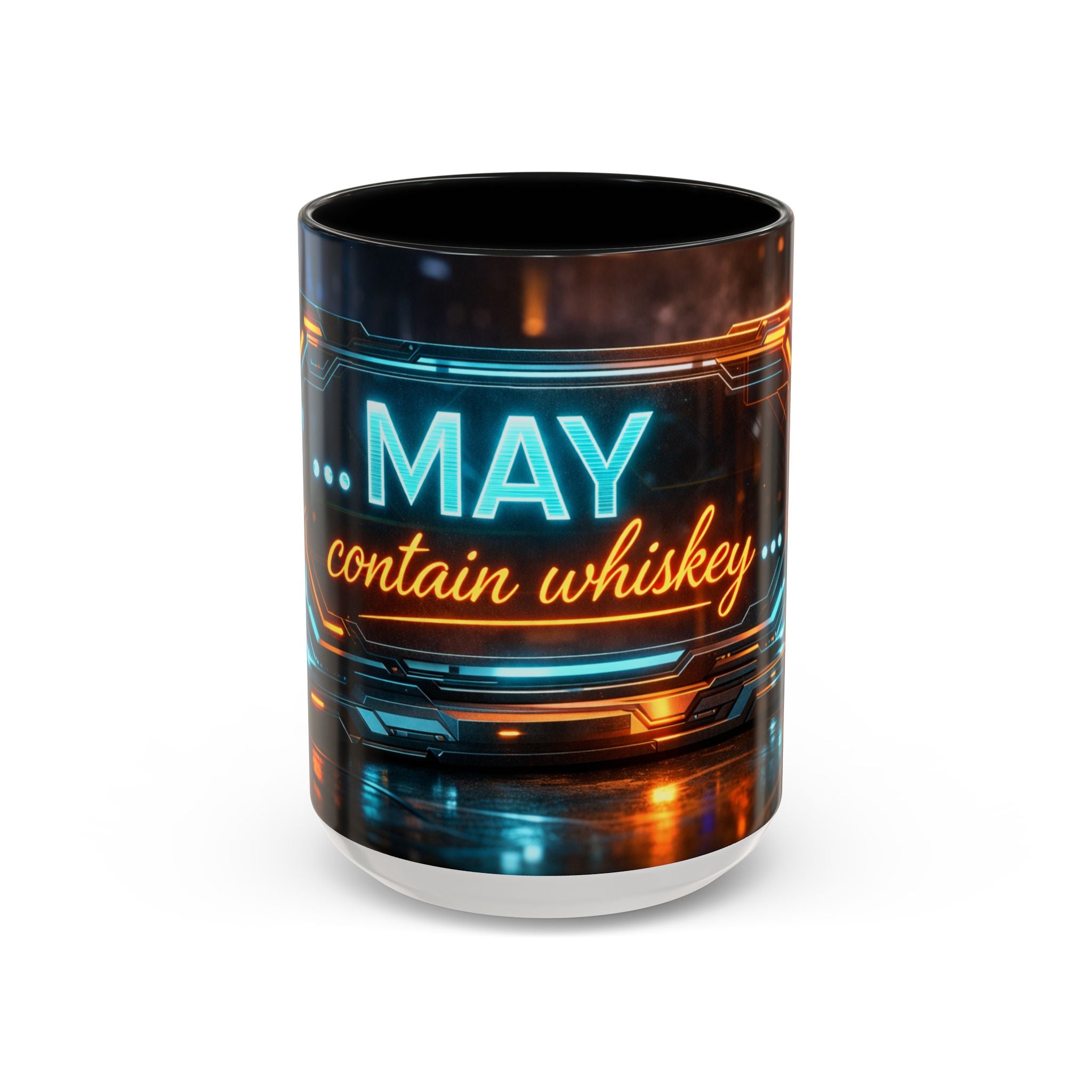 Coffee Mug — Neon Sign “May Contain Whiskey” Accent Mug (11/15 oz)