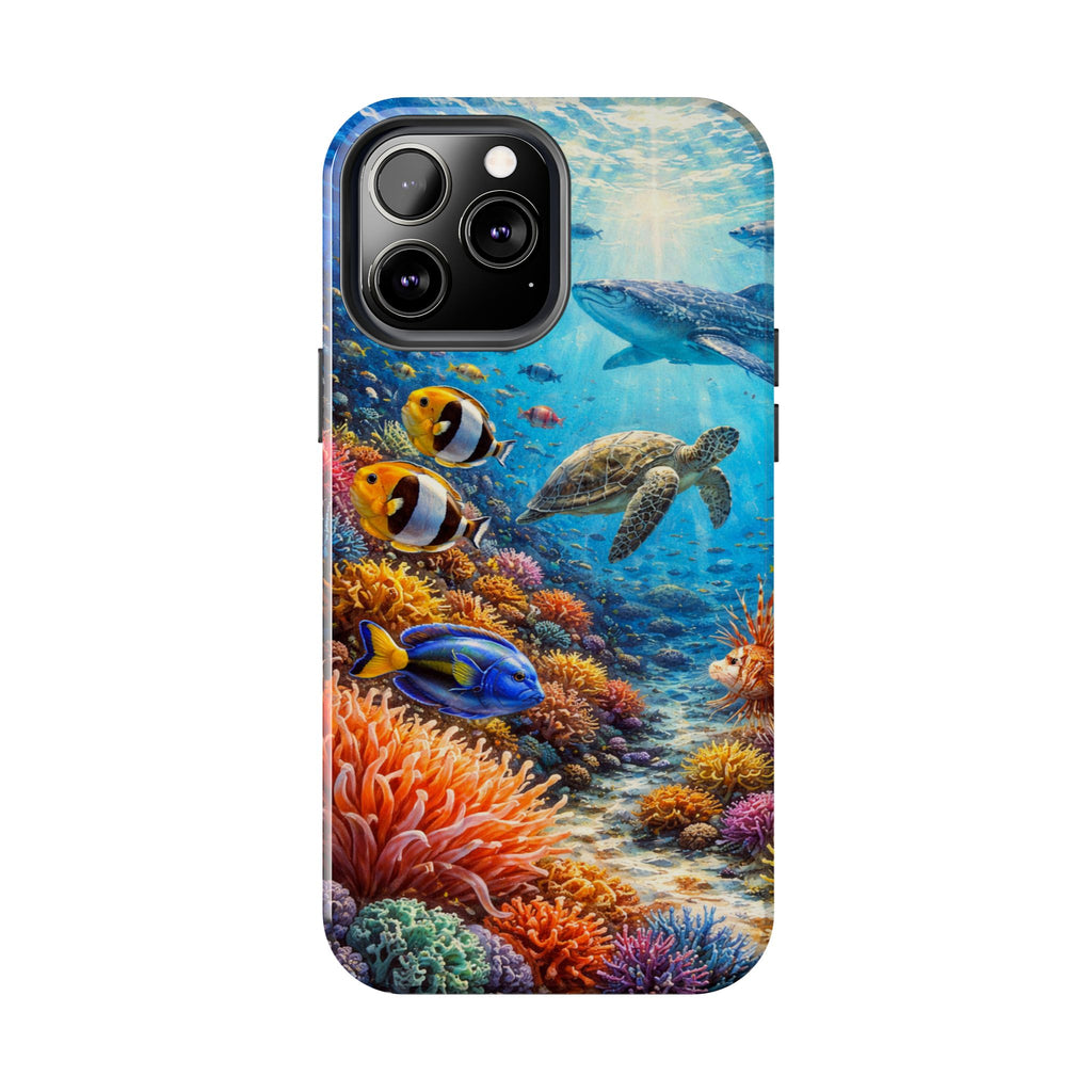 Ocean Reef Tough Phone Case — Colorful Sea Turtle & Tropical Fish Design