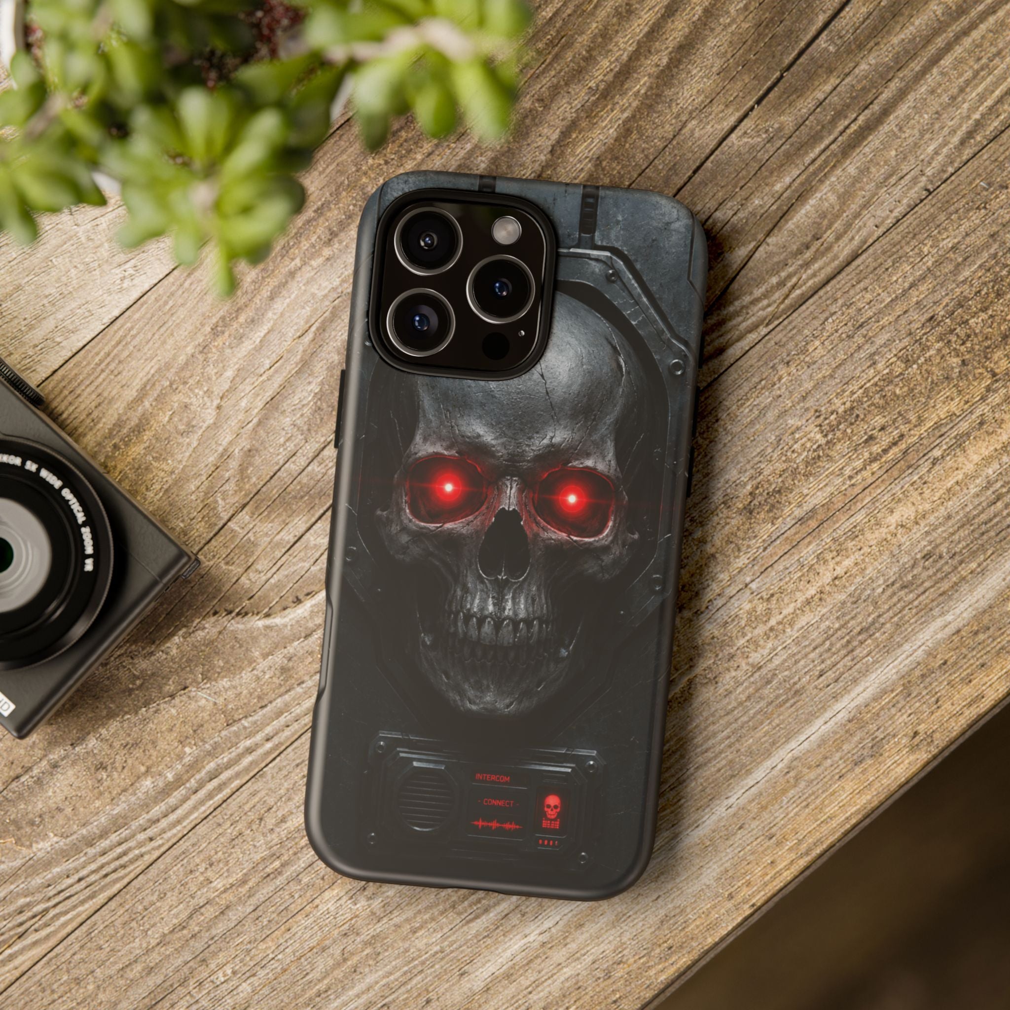 Skull Sentinel Phone Case — Red-Eyed Tactical Skull Protective Case