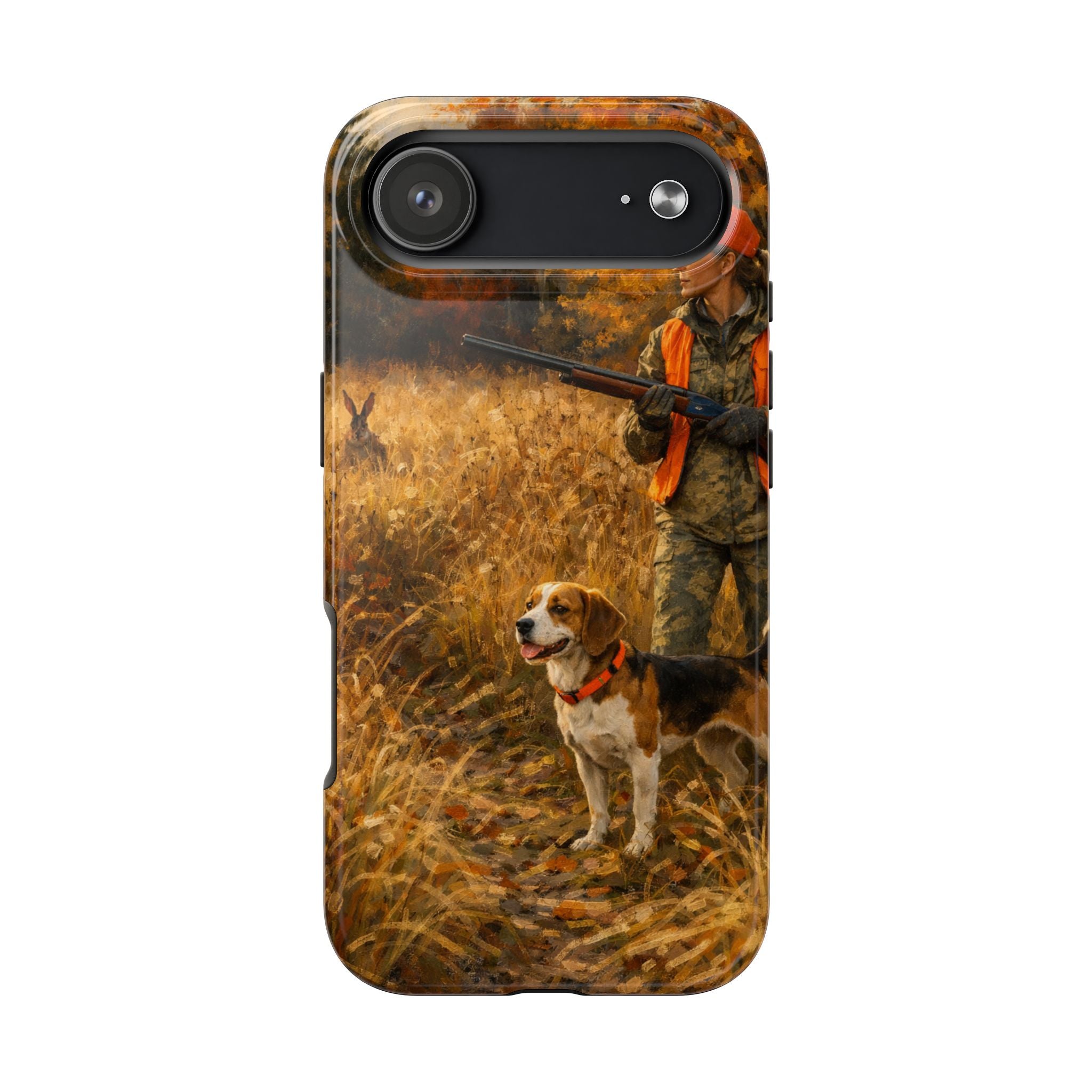 Hunting Scene Tough Phone Case — Hunter & Beagle Autumn Field Protective Cover