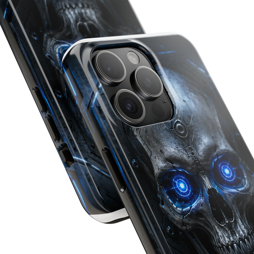 Cyber Skull Tough Phone Case — Blue LED Scary Robot Skull iPhone Case