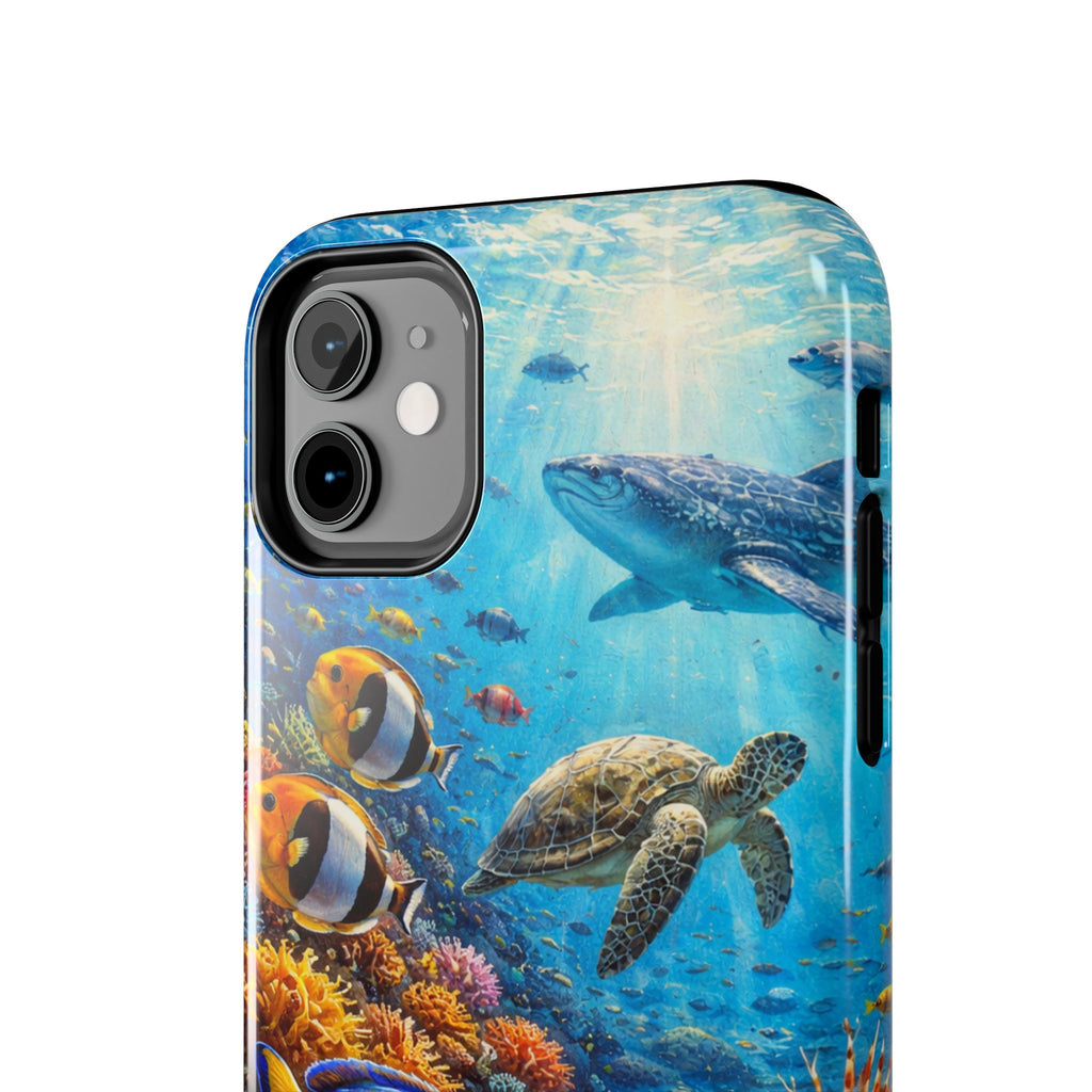 Ocean Reef Tough Phone Case — Colorful Sea Turtle & Tropical Fish Design