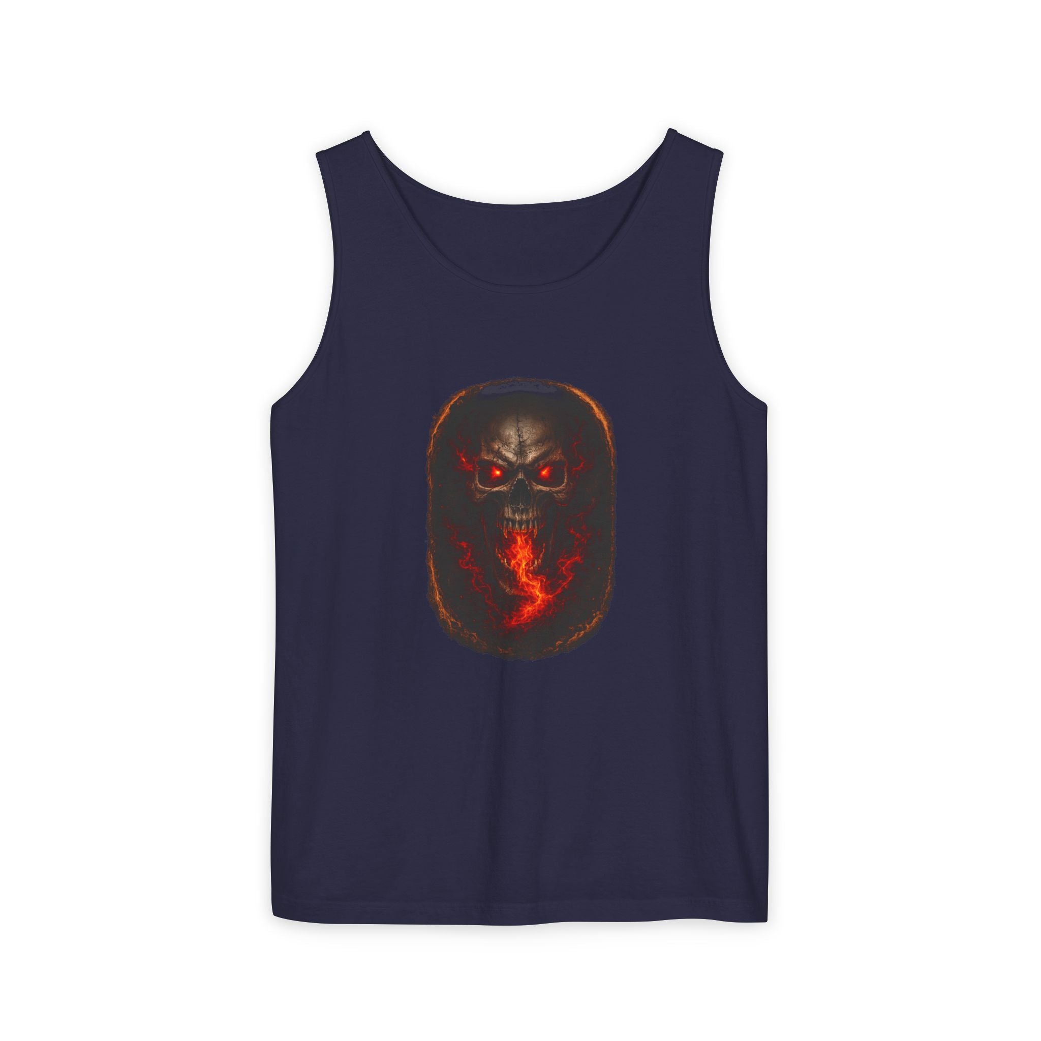 Demon Skull Flame Tank Top — Horror Graphic Summer Tee