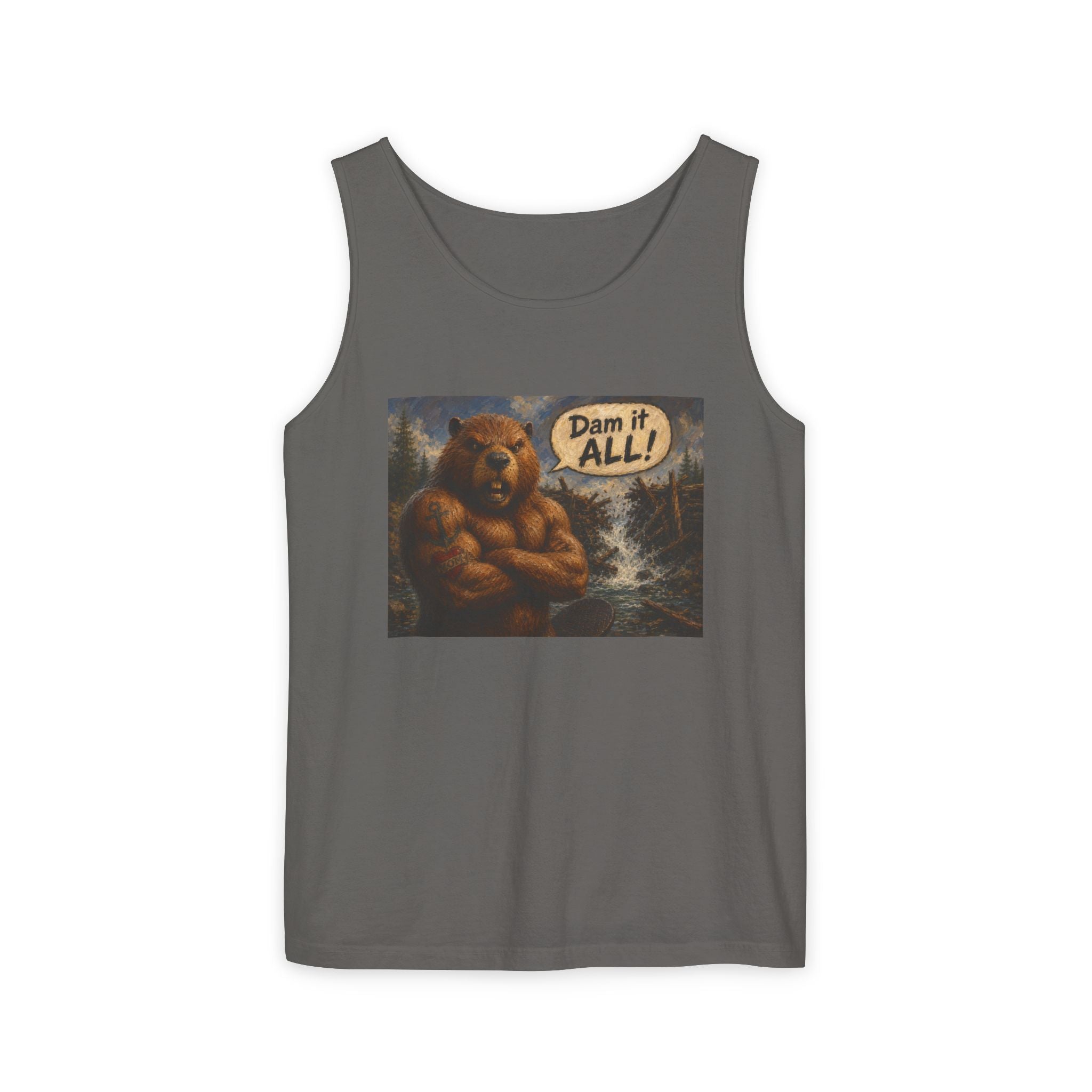 Big Beaver Graphic Tank Top — 'Dam It, All!' Vintage Wilderness Humor