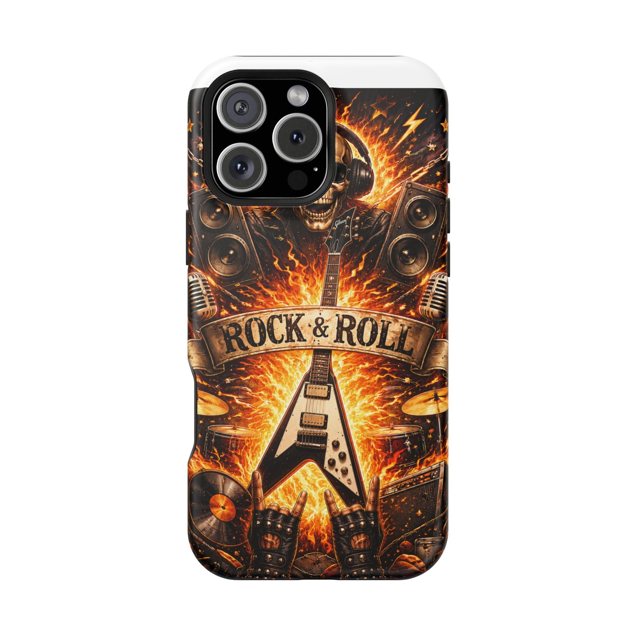 Rock & Roll Skull Guitar Phone Case — Magnetic Impact-Resistant
