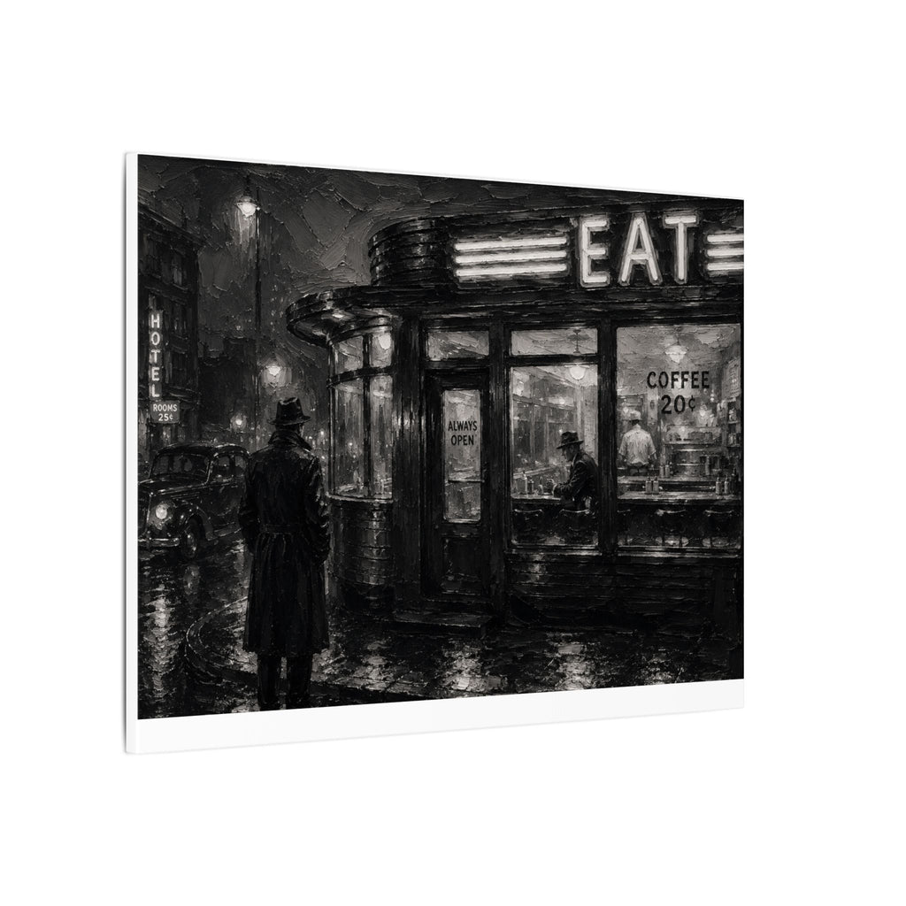 Retro Diner Night Canvas — Noir Street Scene Matte Wall Art
