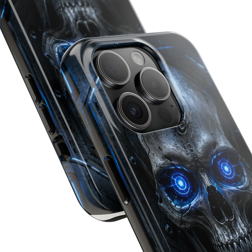Cyber Skull Tough Phone Case — Blue LED Scary Robot Skull iPhone Case