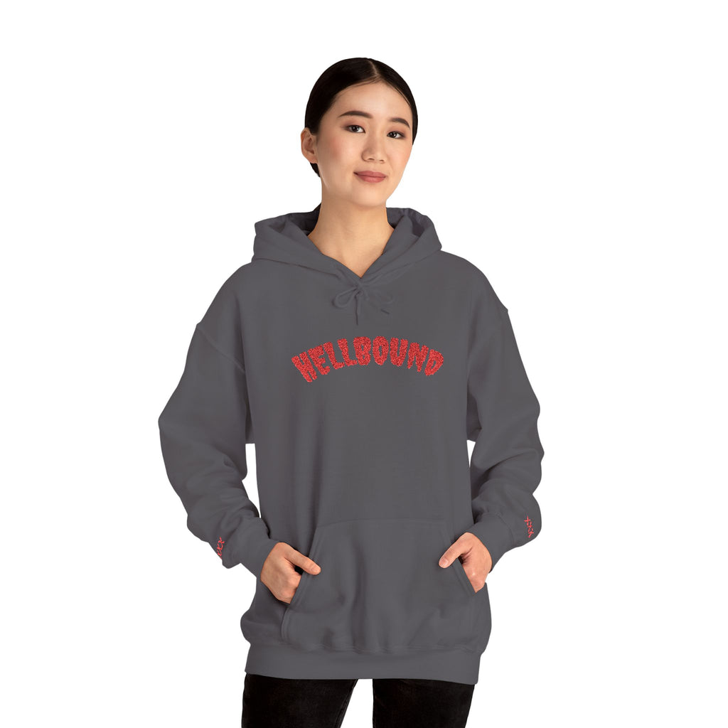 Hellbound Hoodie — Gothic Red Script Embroidered Pullover