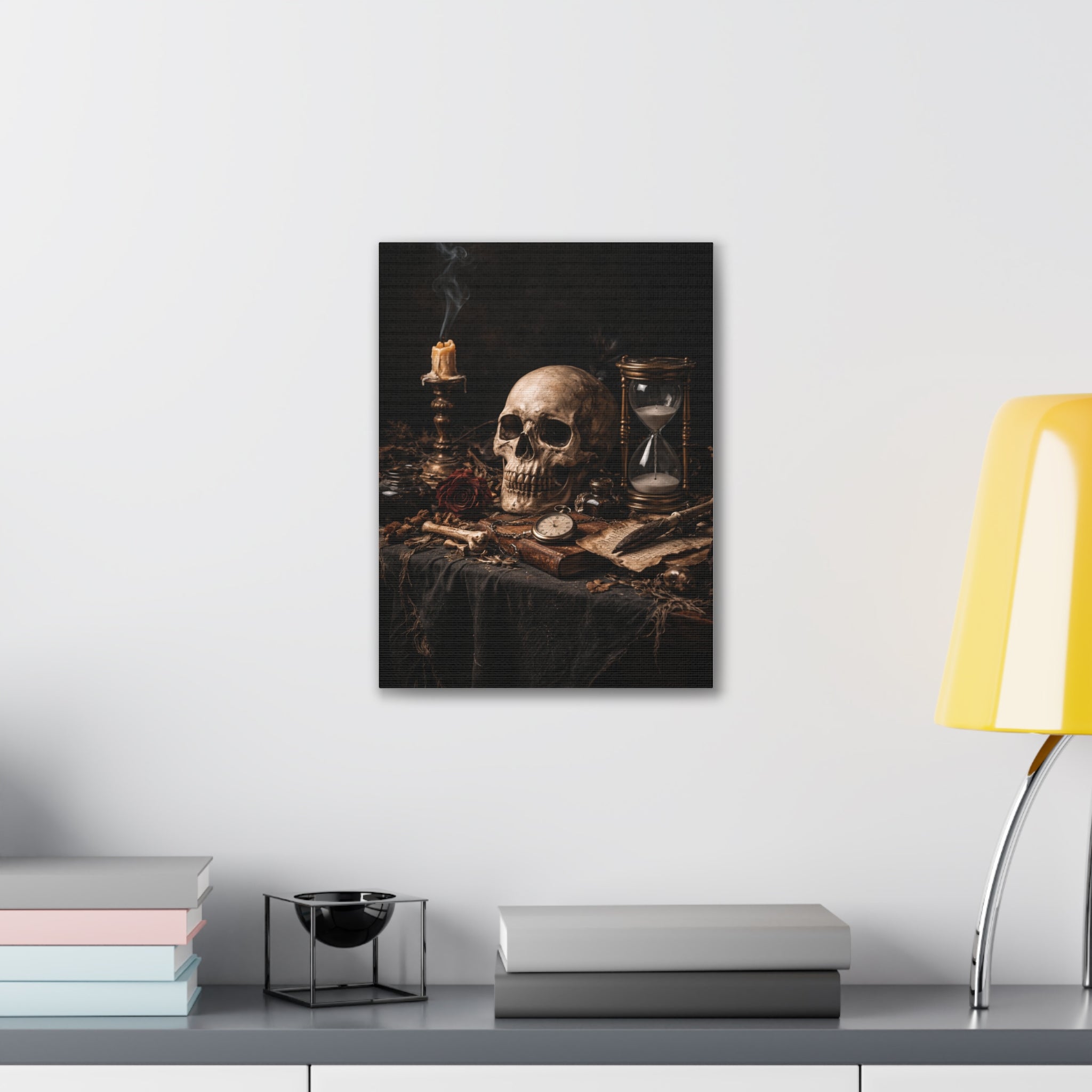 Memento Mori - Still Life Canvas — Skull, Hourglass & Candle Wall Art