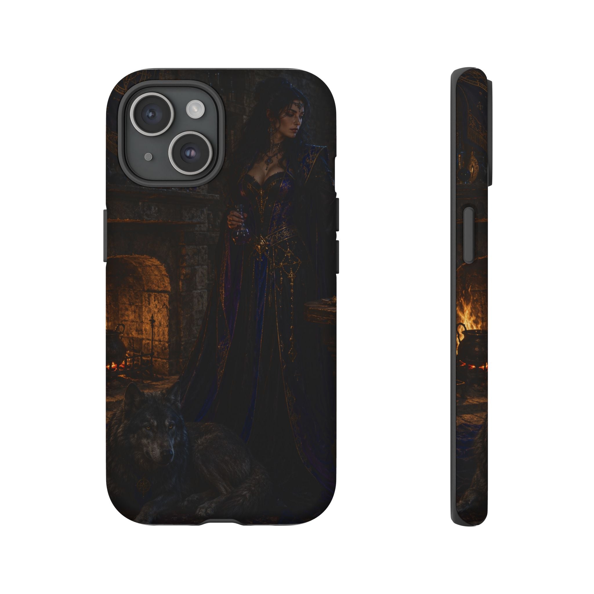 Gothic Witch Phone Case — Dark Fantasy Wolf & Fireplace Tough Case