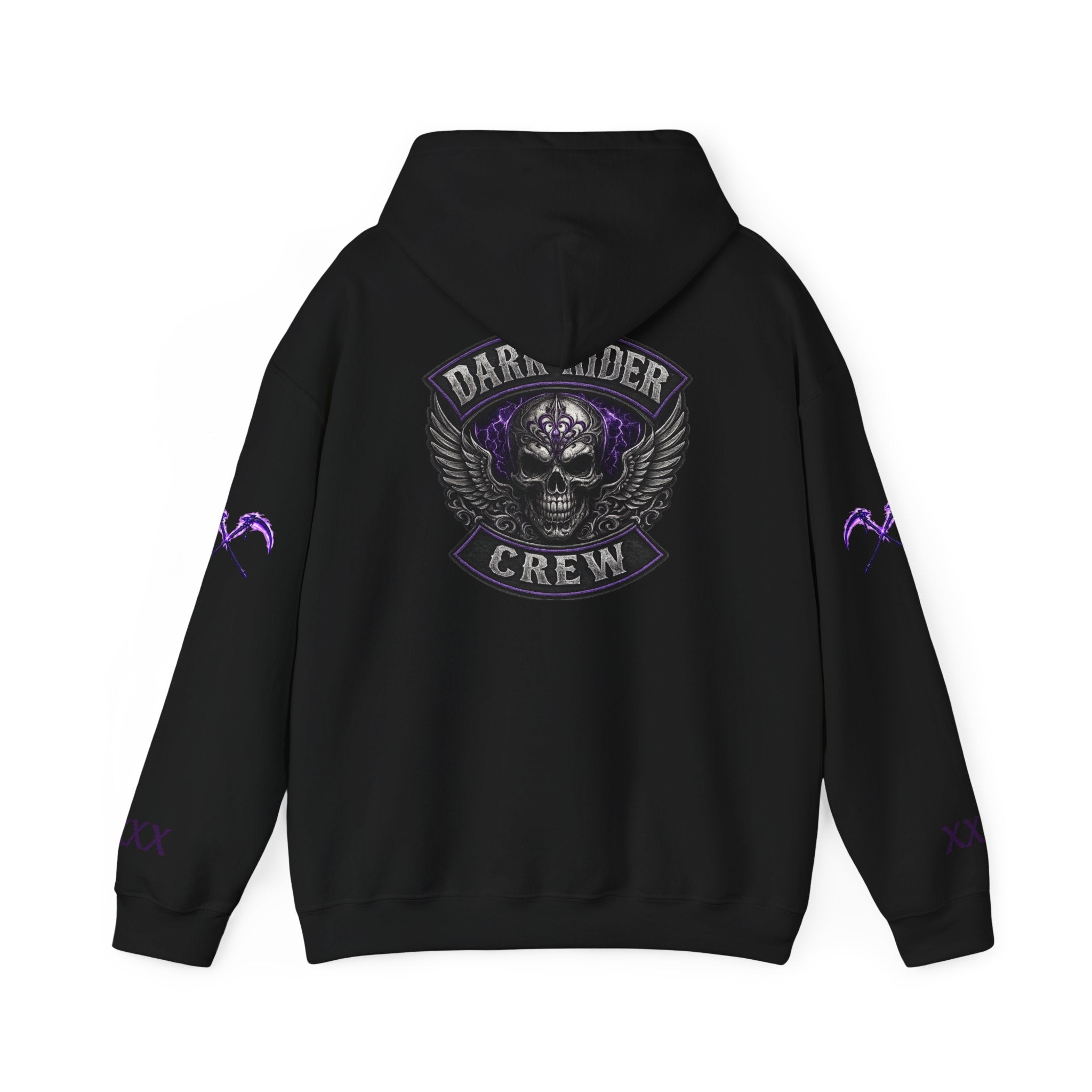 Premium Dark Rider Crew Hoodie — Purple Skull Motorcycle Biker Pullover